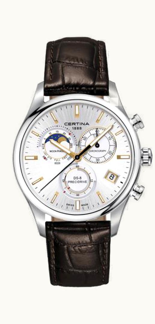Certina DS-8 Chronograph Moon Phase Stainless Steel / Silver / Strap