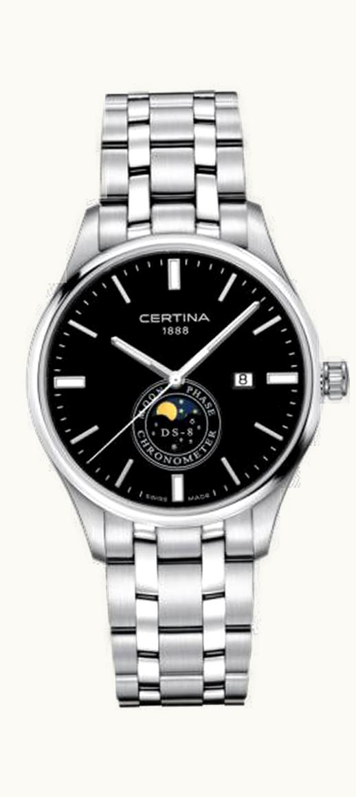 Certina DS-8 Moon Phase Stainless Steel / Black / Bracelet
