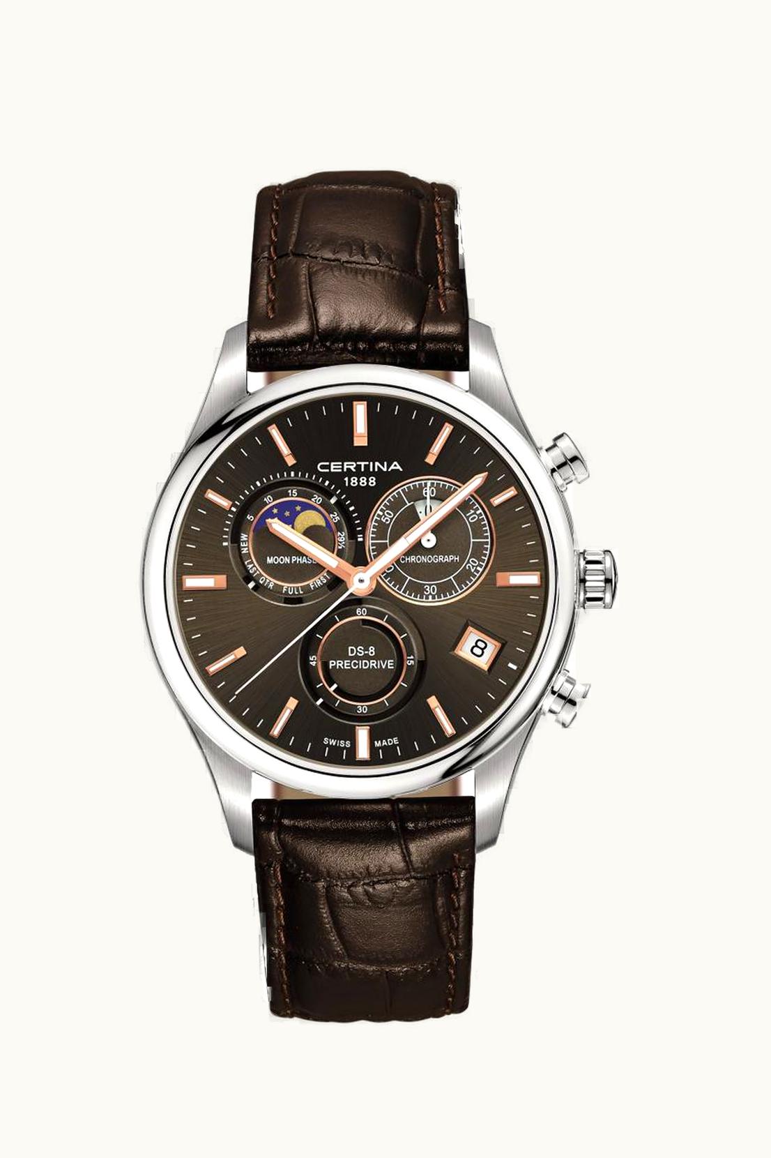 Certina DS-8 Chronograph Moon Phase Stainless Steel / Brown / Strap