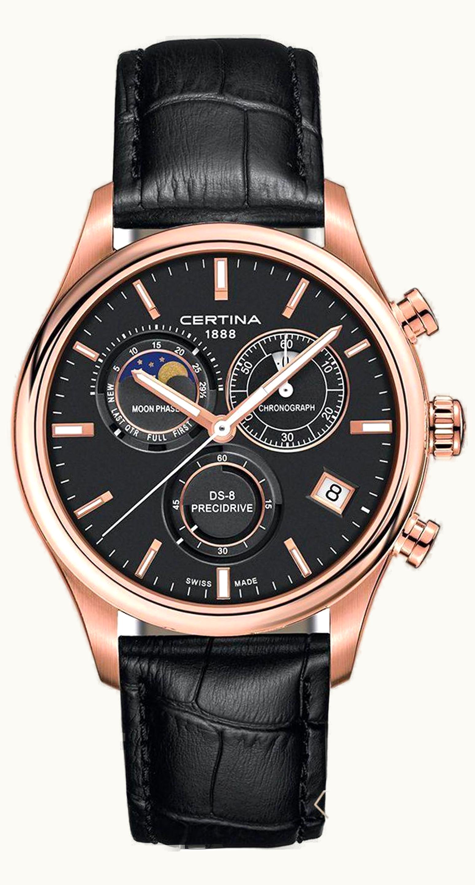 Certina DS-8 Chronograph Moon Phase PVD Rose / Black / Strap