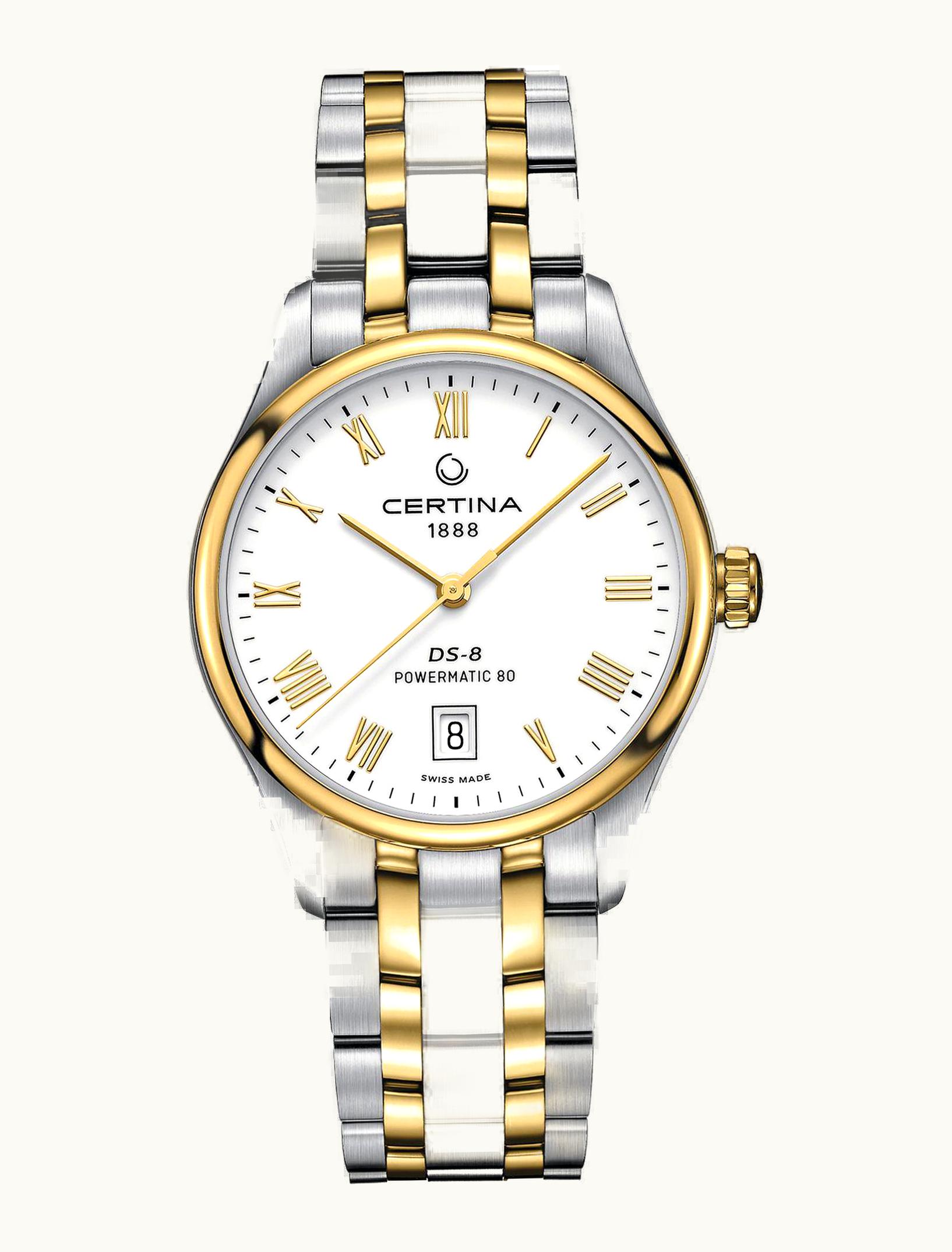 Certina DS-8 Powermatic Stainless Steel / Yellow Gold PVD / White / Bracelet