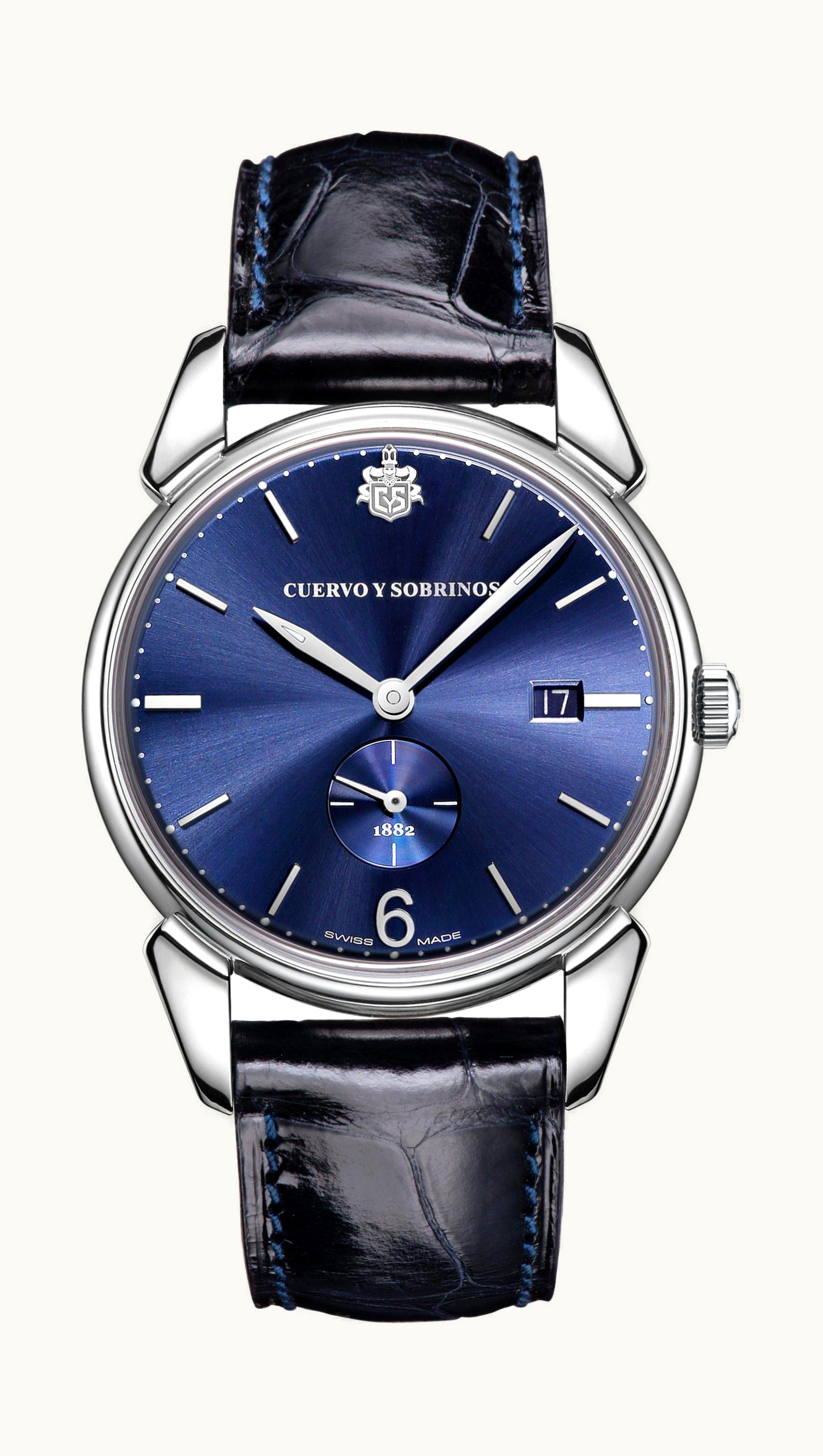 Cuervo y Sobrinos Historiador Segundos Pequeños Stainless Steel / Blue / Alligator