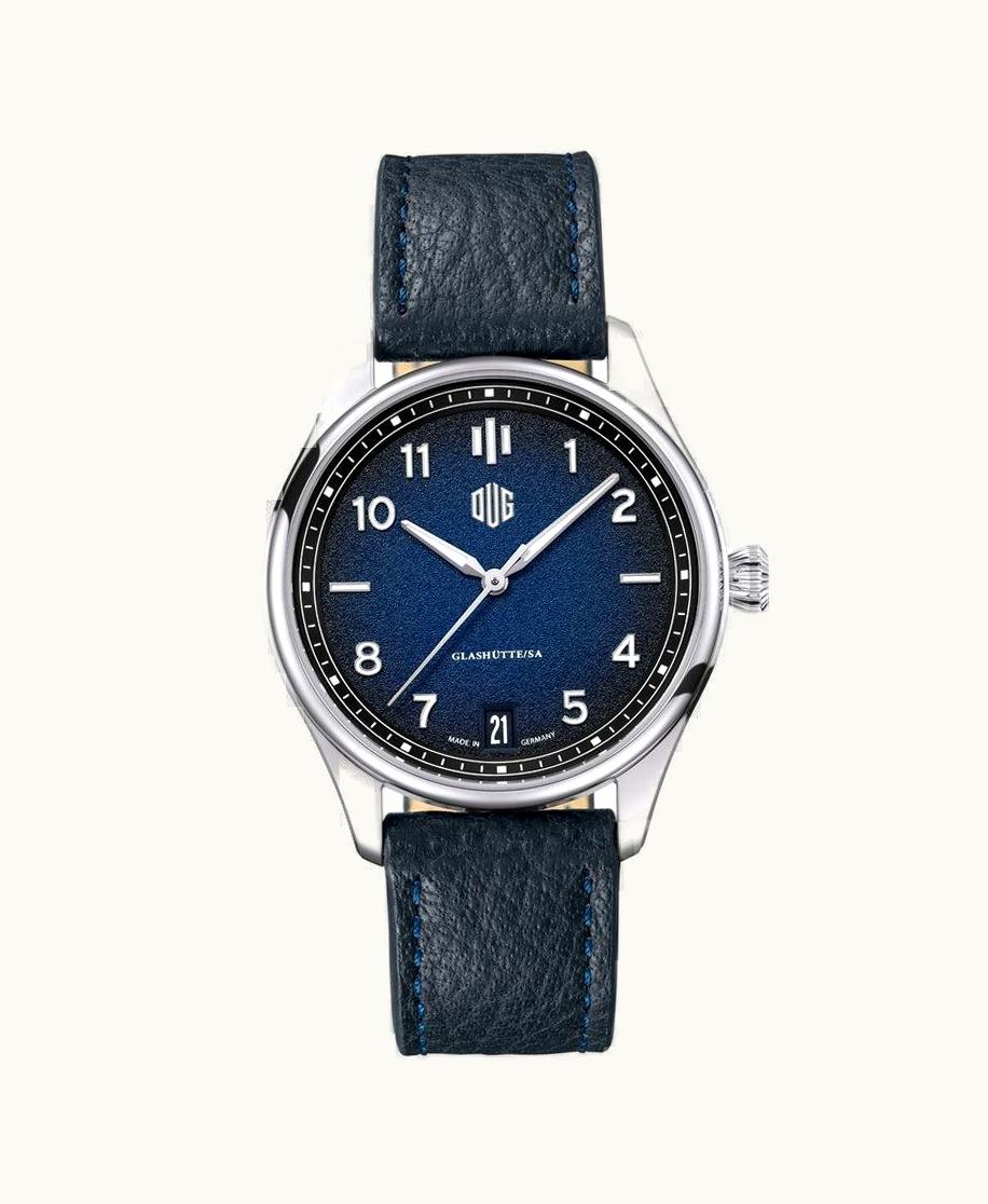 Deutsche Uhrenmanufaktur Glashütte Purist Typ 2 Datum Stainless Steel / Blue
