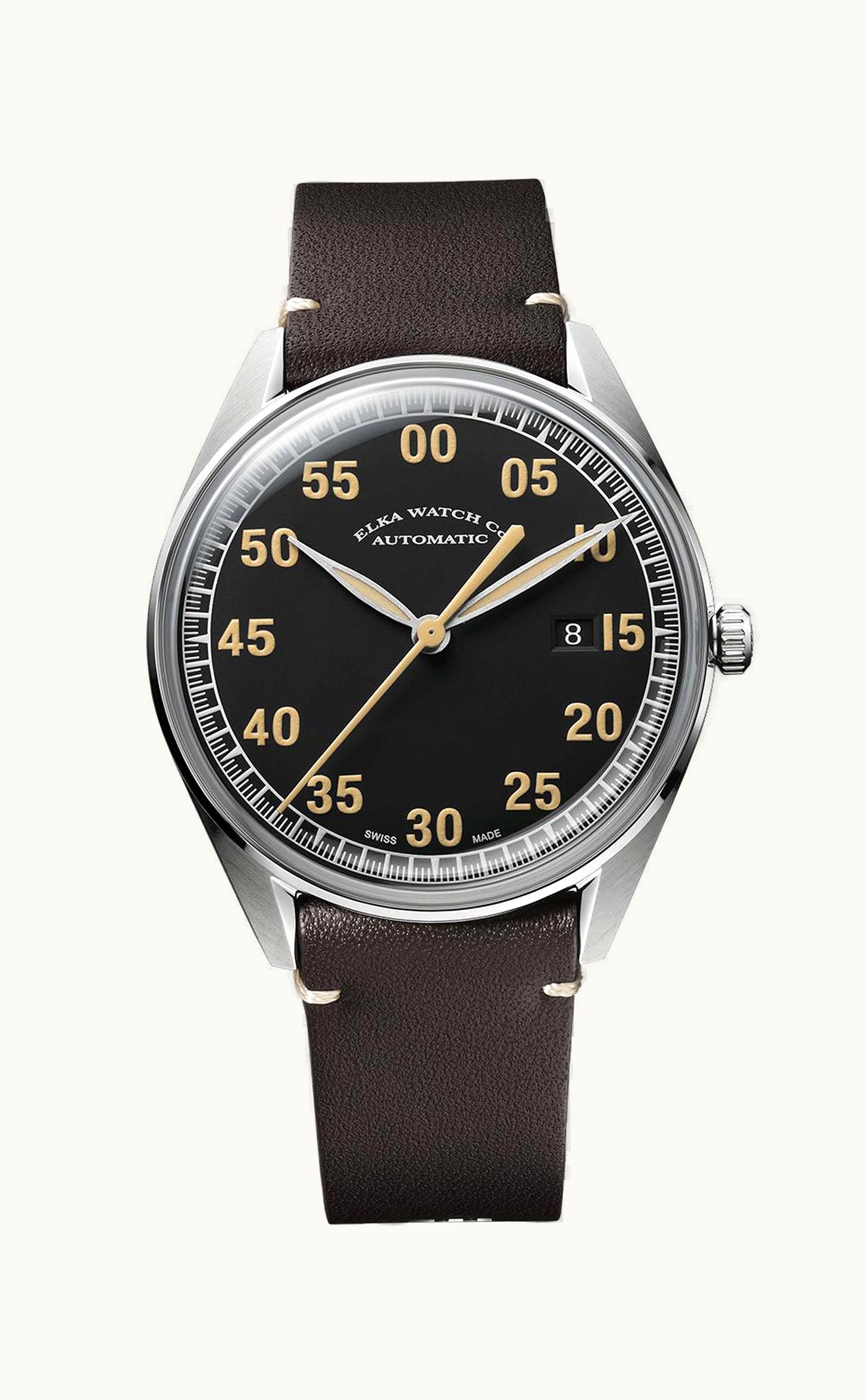 Elka Watch Co. X-Series Stainless Steel / Black / Leather