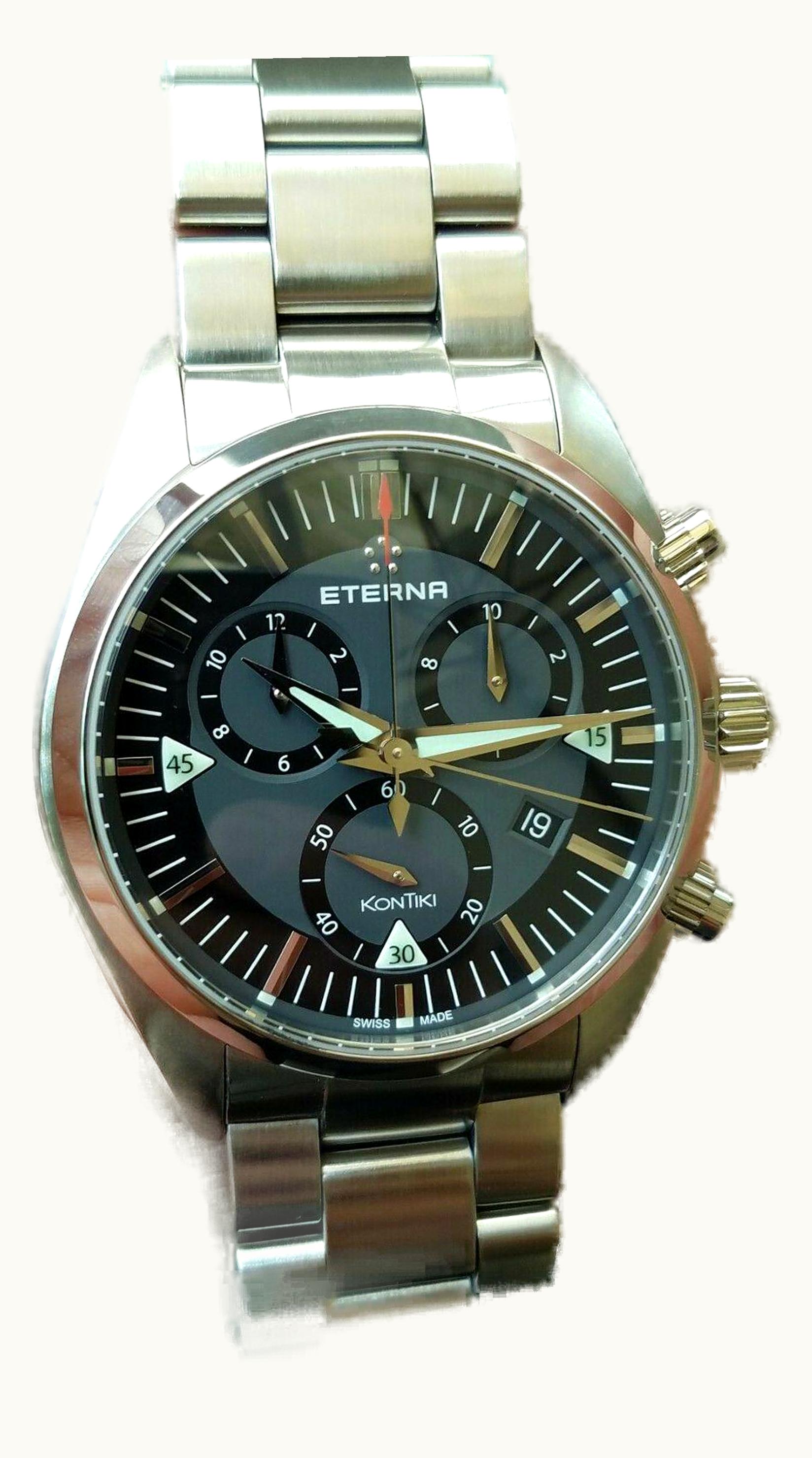 Eterna KonTiki Quartz Chronograph Black / Bracelet