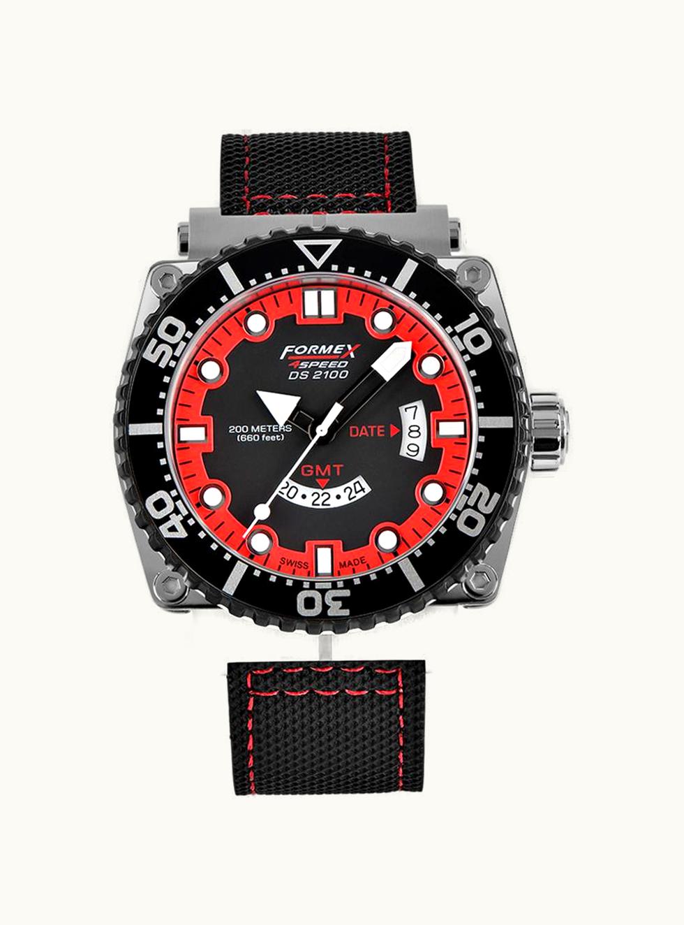 Formex Diver Quartz GMT Black - Red / Calf