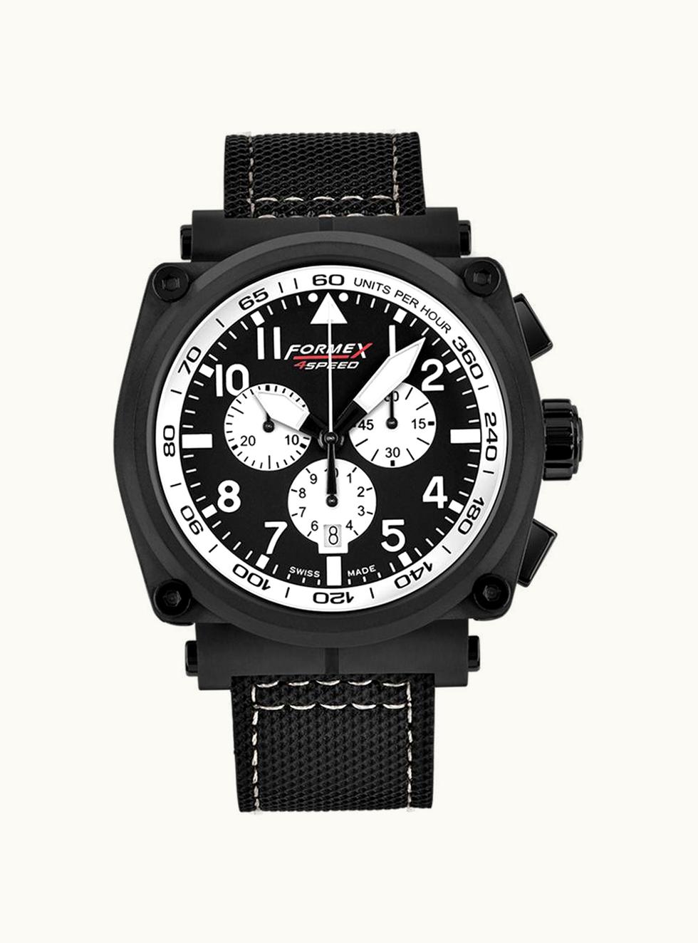 Formex Pilot Quartz Chronograph PVD / Black - White / Calf