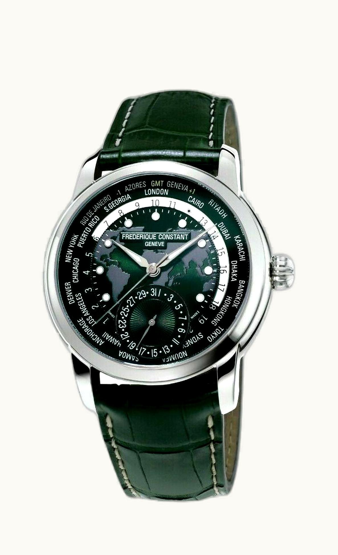 Frederique Constant Manufacture Worldtimer / Stainless steel / Green