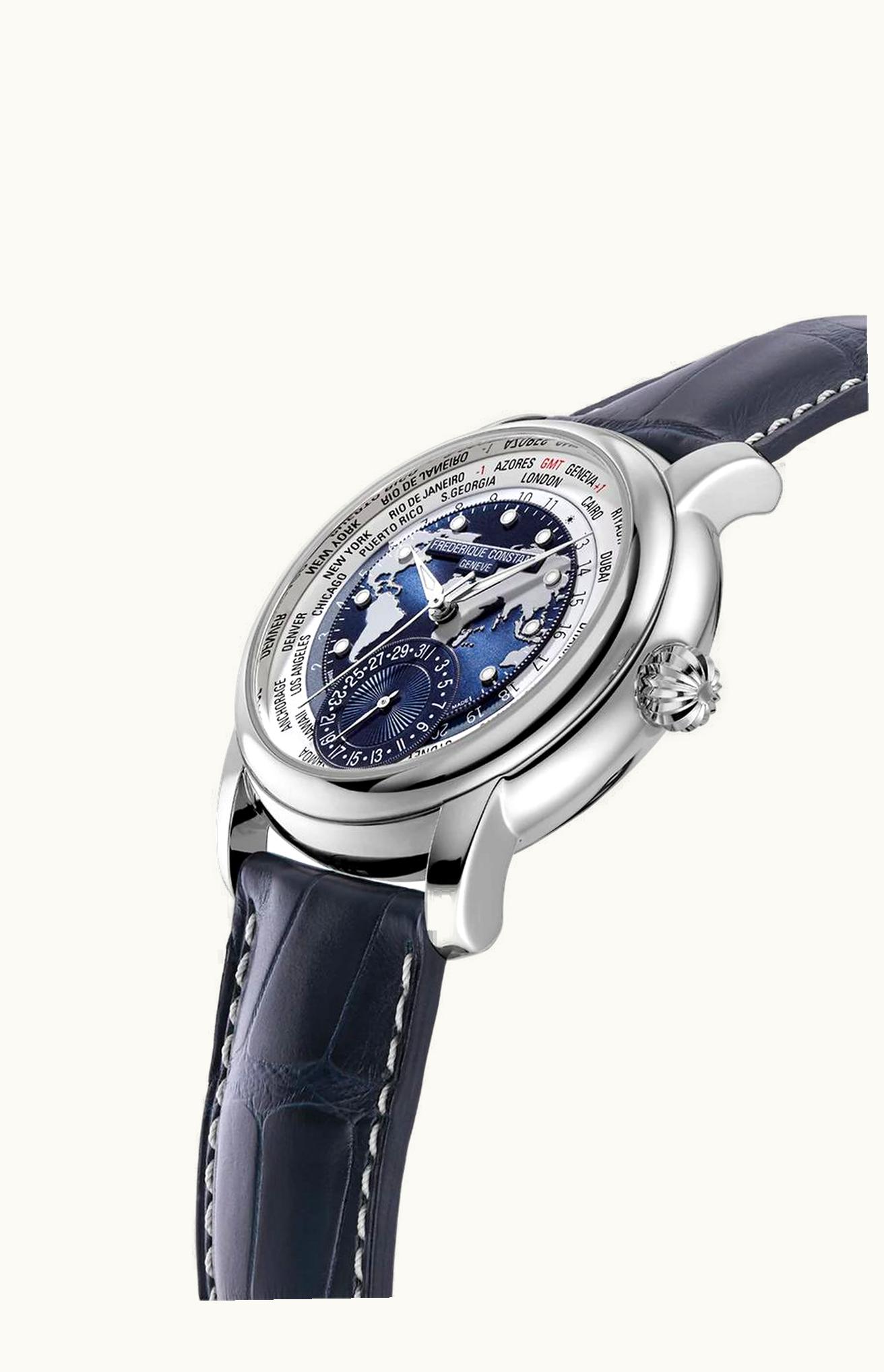 Frederique Constant Manufacture Worldtimer / Stainless steel / Blue /
