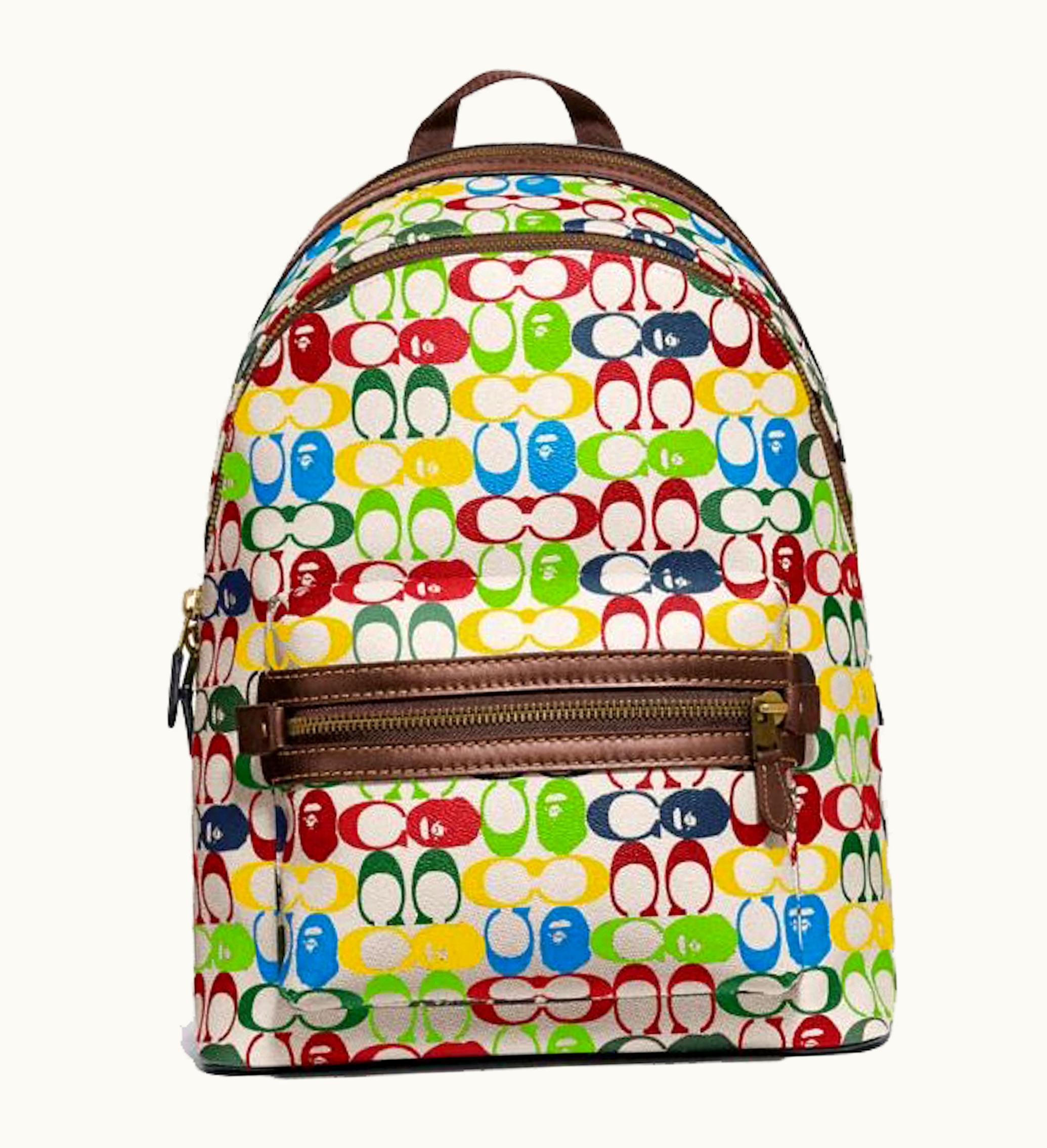 Coach Coach x BAPE Academy Backpack Signature Canvas With Ape Head Brass Multi