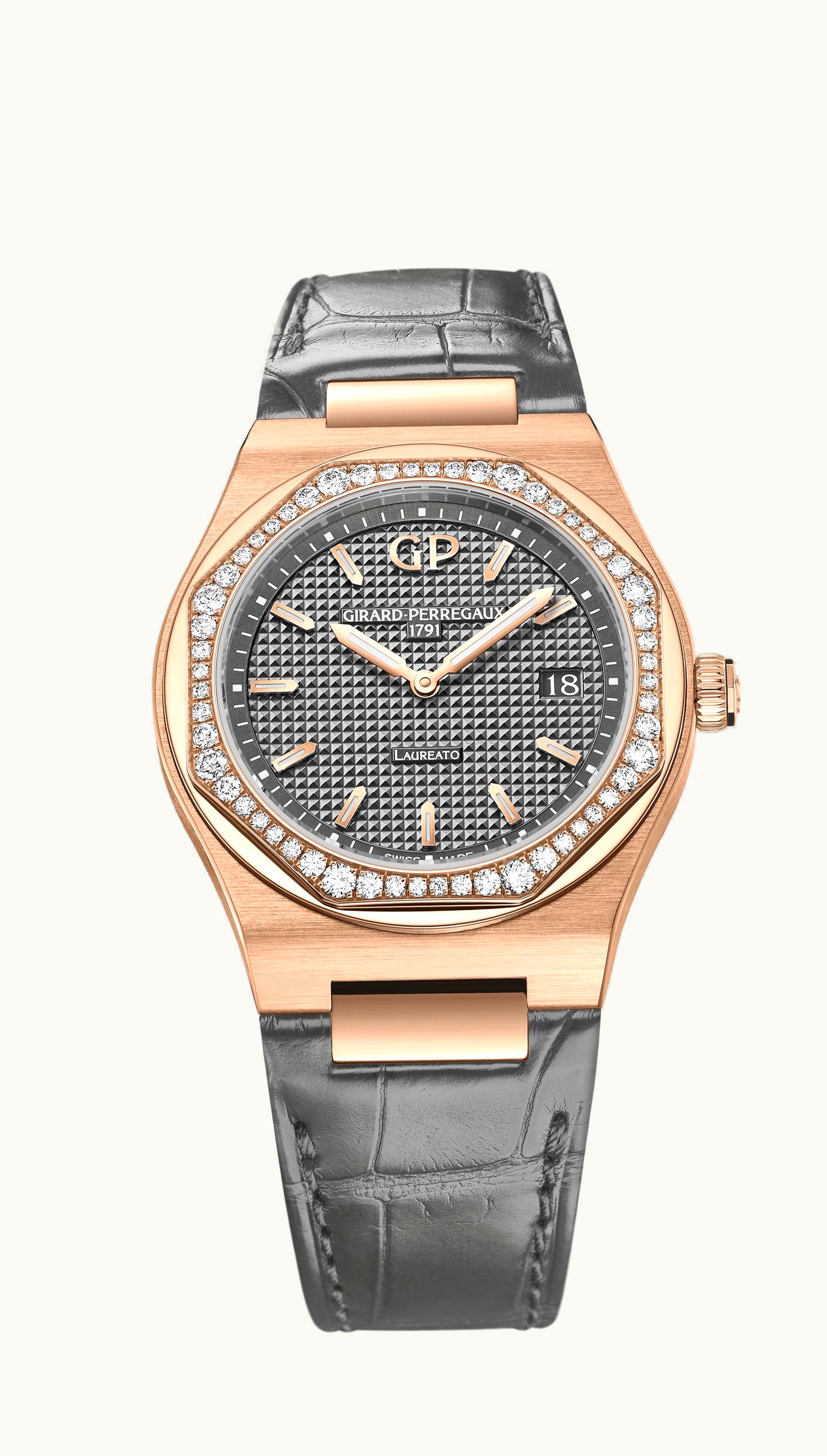 Girard-Perregaux Laureato 34 Quartz Pink Gold / Diamond / Grey / Alligator