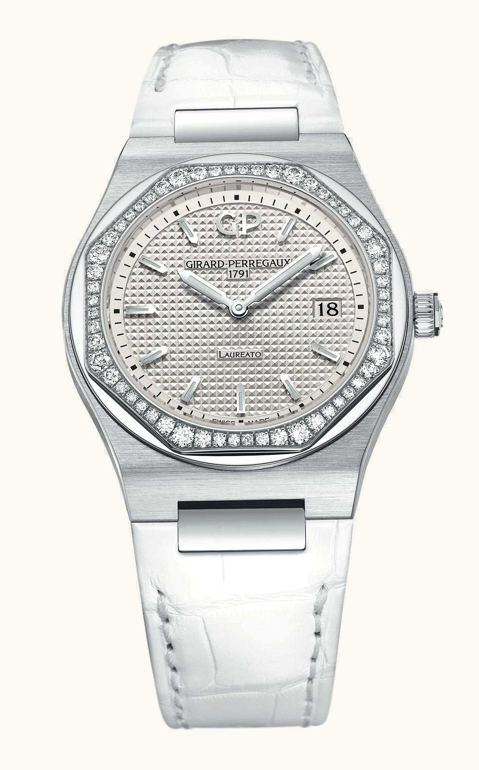 Girard-Perregaux Laureato 34 Quartz Stainless Steel / Diamond / Silver / Alligator
