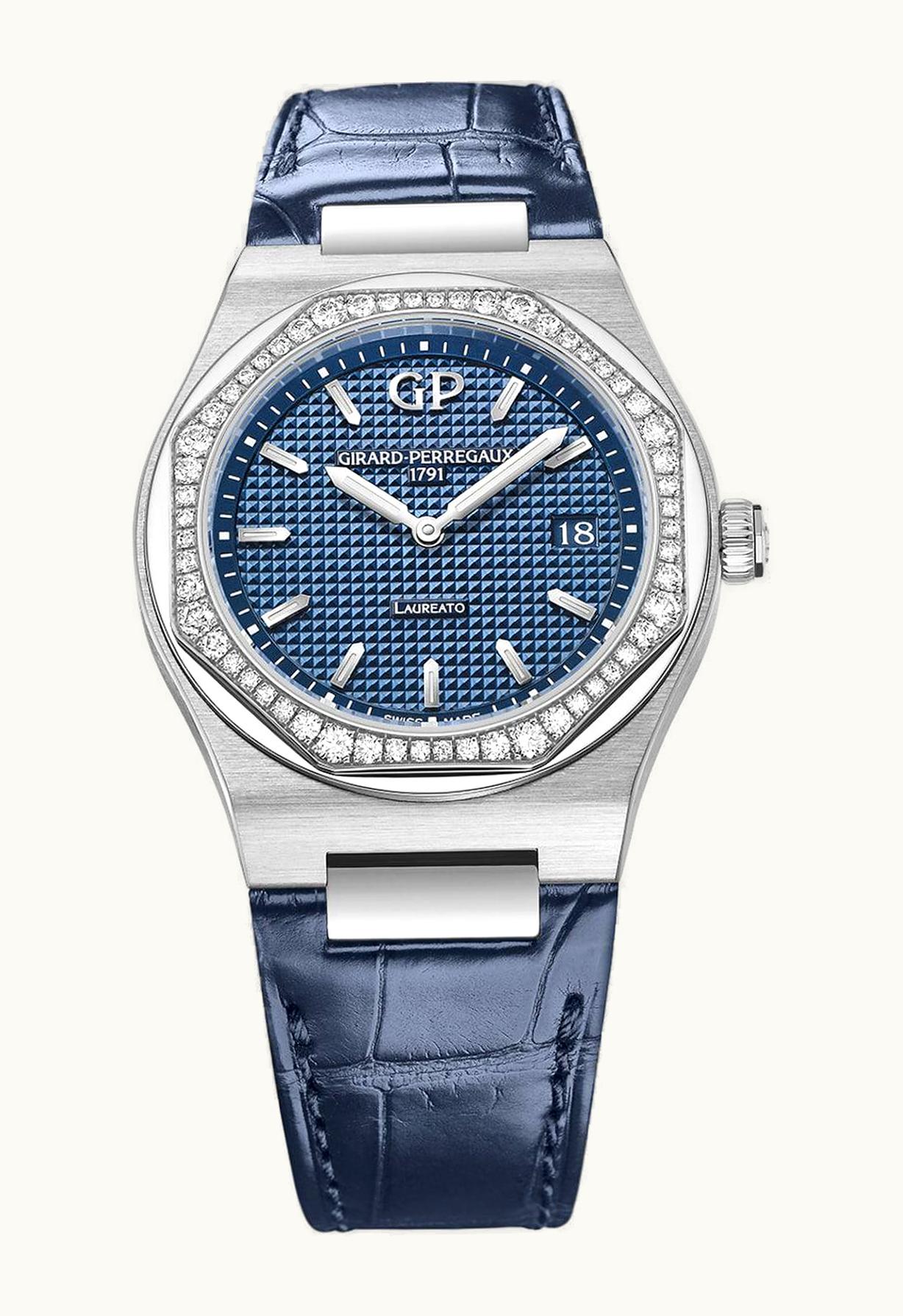 Girard-Perregaux Laureato 34 Quartz Stainless Steel / Diamond / Blue / Alligator