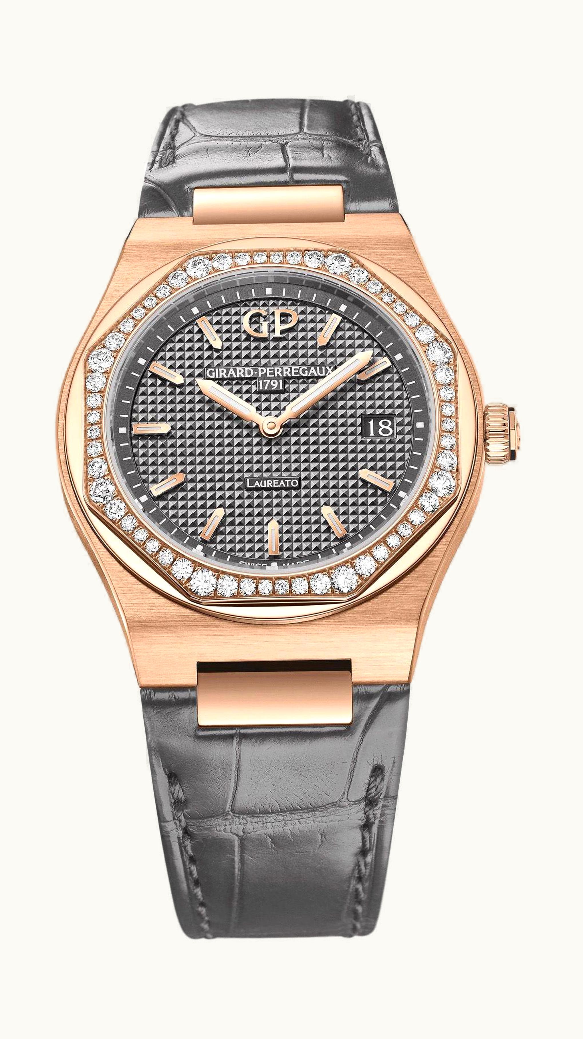 Girard-Perregaux Laureato 34 Quartz Pink Gold / Diamond / Grey