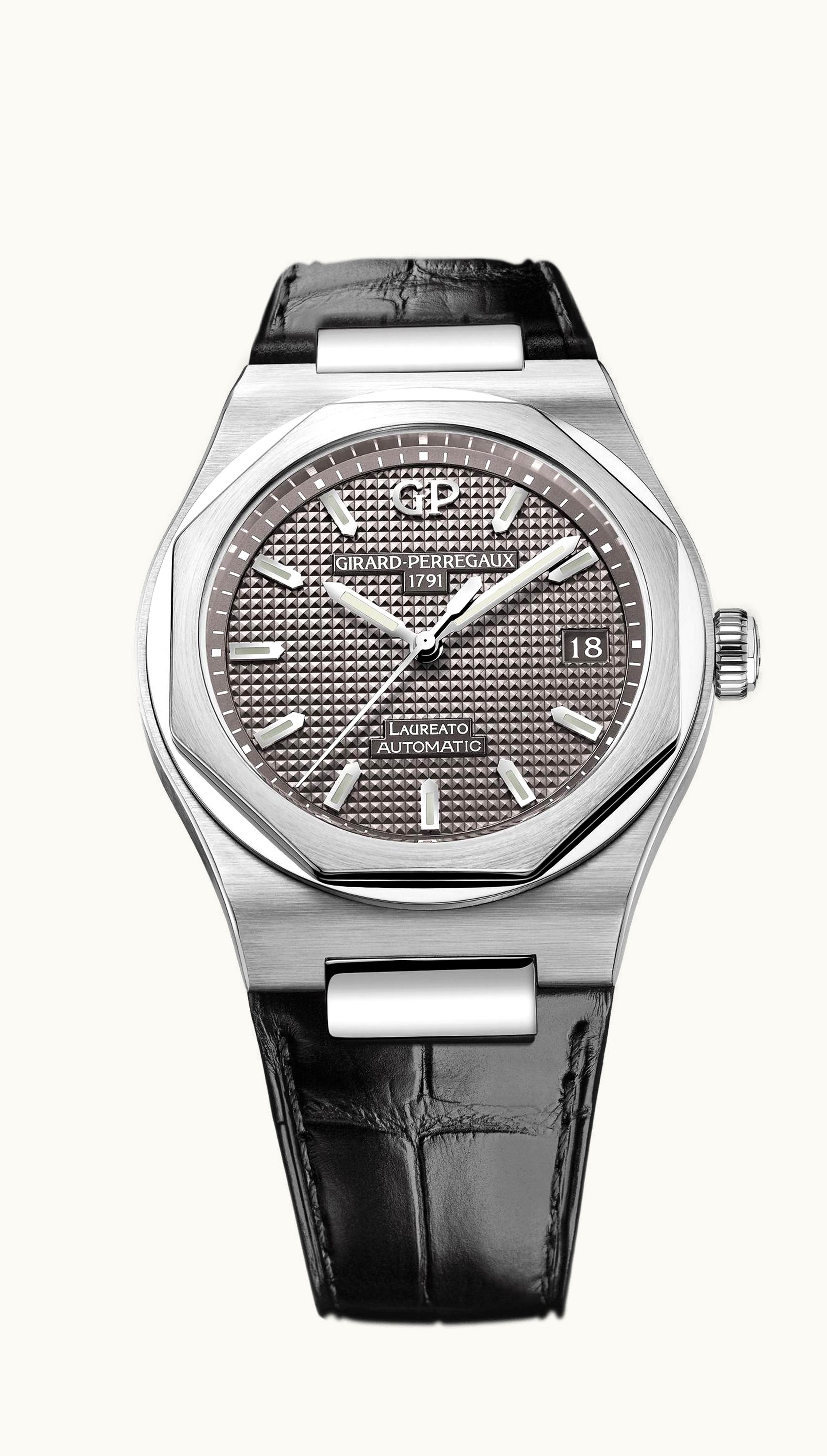Girard-Perregaux Laureato 38 Automatic Stainless Steel / Grey / Alligator