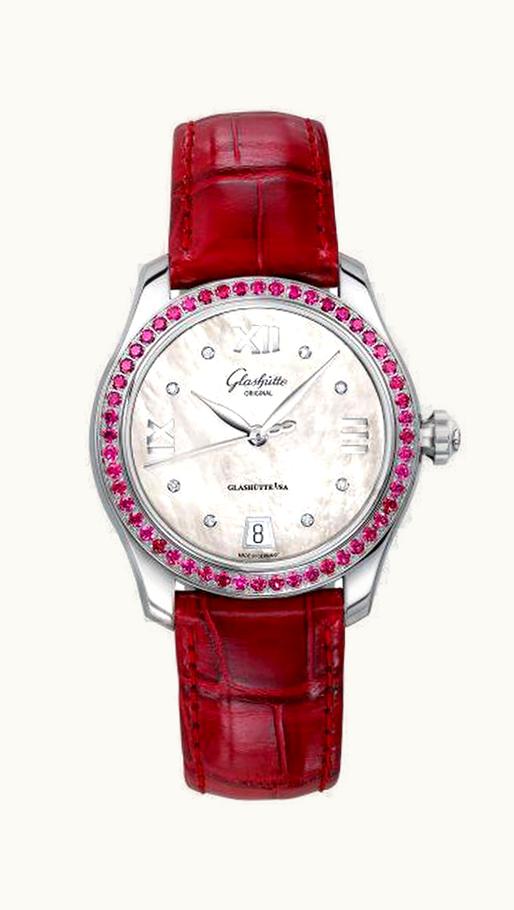 Glashütte Original Lady Serenade Stainless Steel / Ruby / MOP / Alligator / Pin