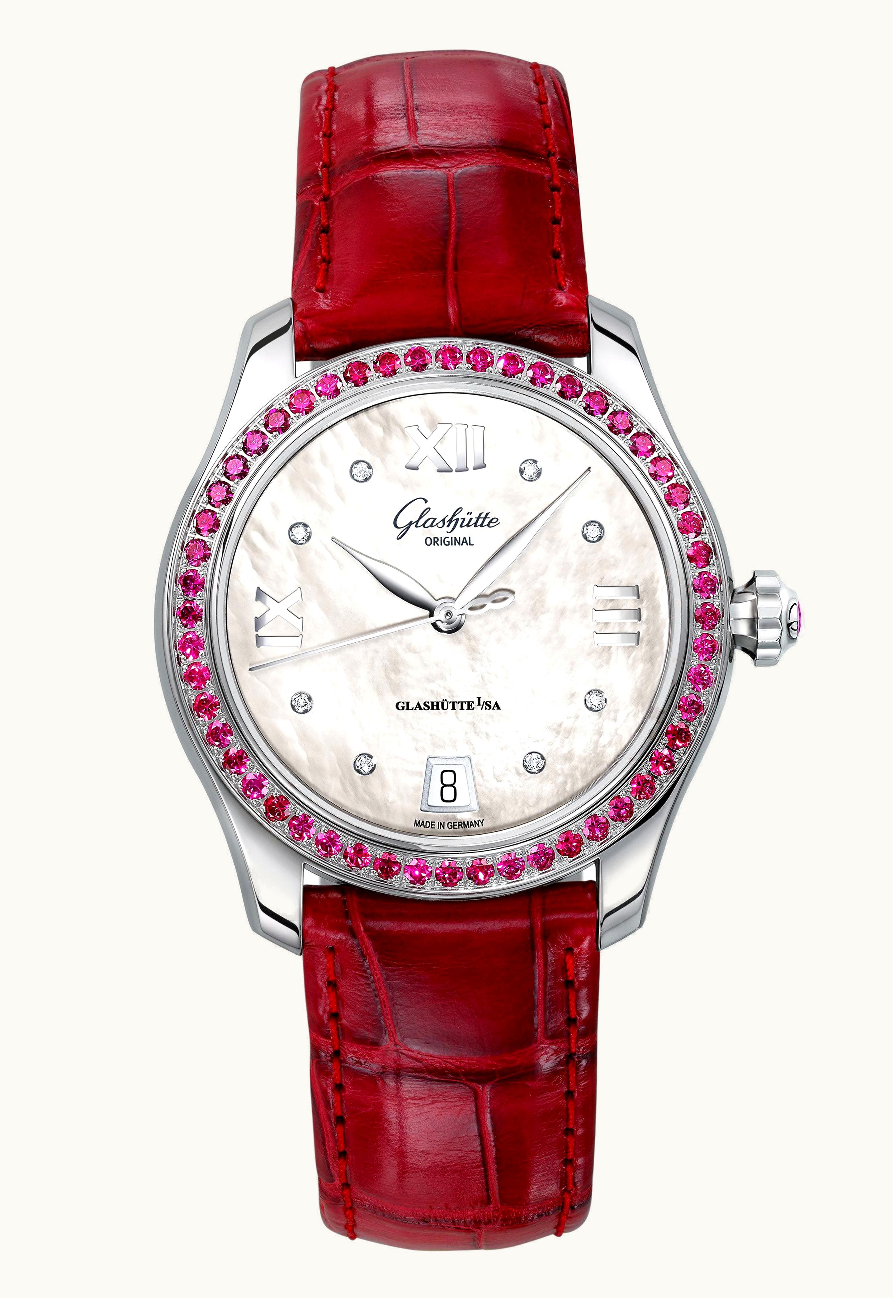Glashütte Original Lady Serenade Stainless Steel / Ruby / MOP / Alligator / Folding