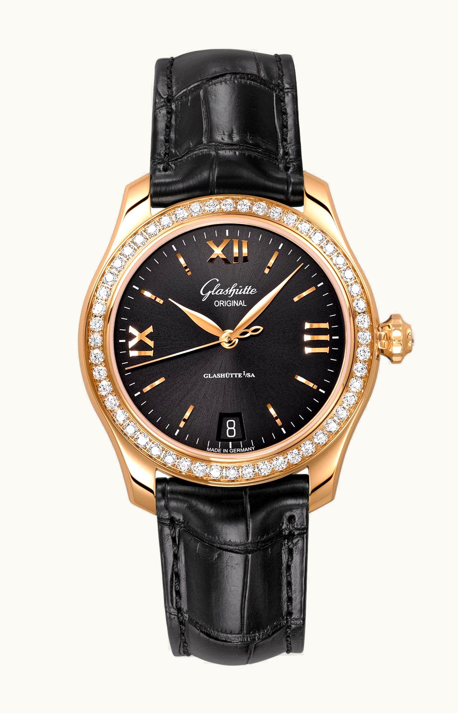 Glashütte Original Lady Serenade Rose Gold / Diamond / Black / Alligator / Folding