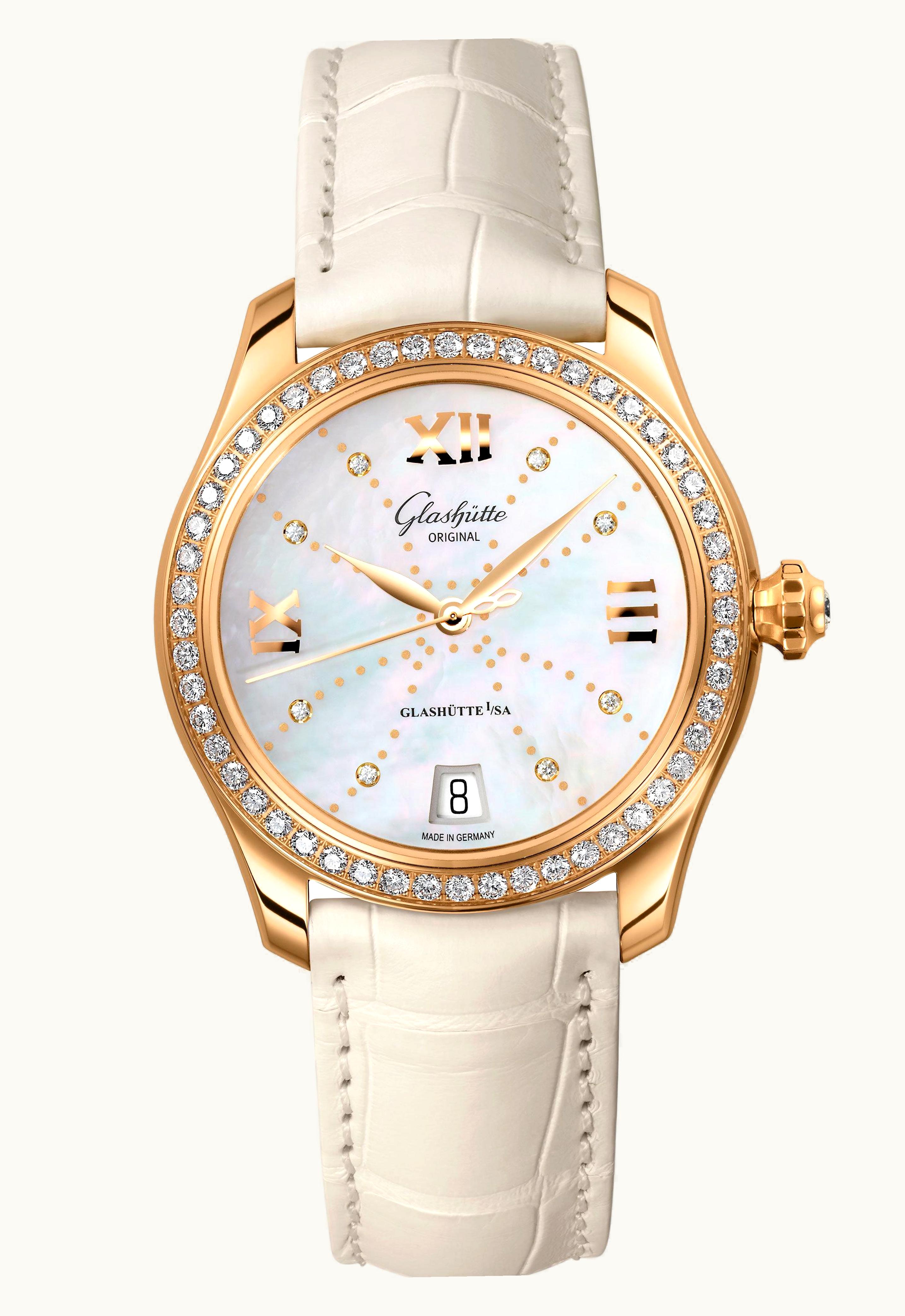 Glashütte Original Lady Serenade Rose Gold / Diamond / MOP - Index Line / Alligator / Pin