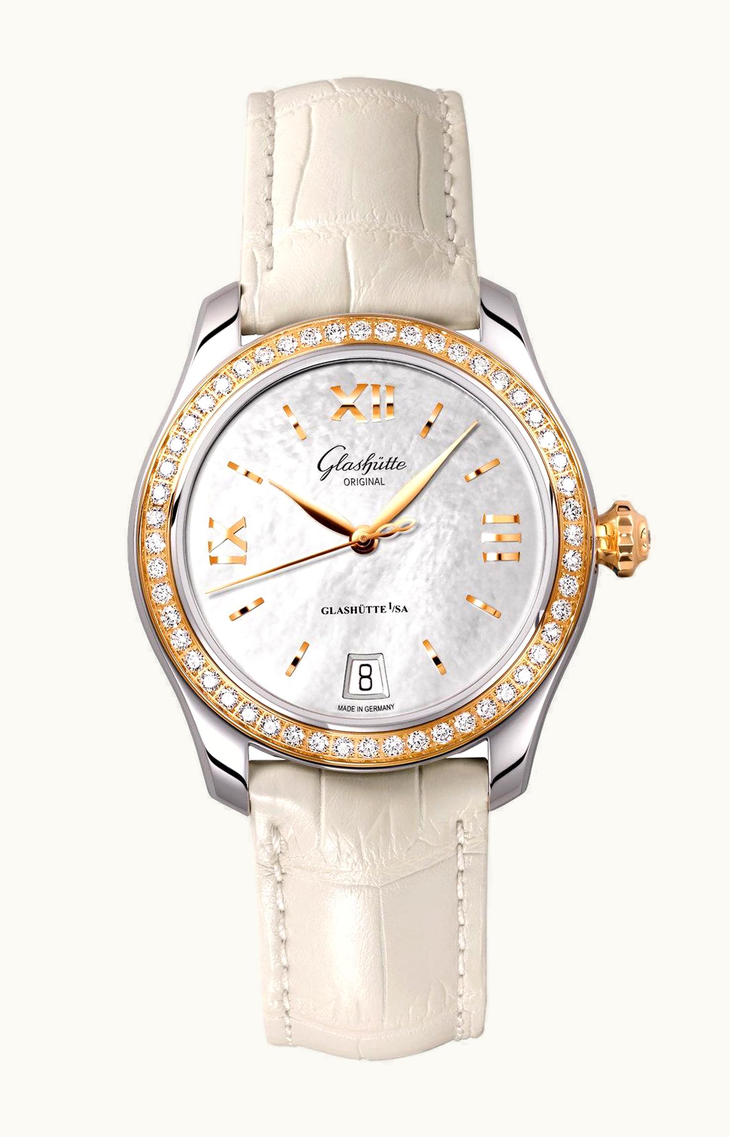Glashütte Original Lady Serenade Stainless Steel / Rose Gold / Diamond / MOP / Alligator / Pin