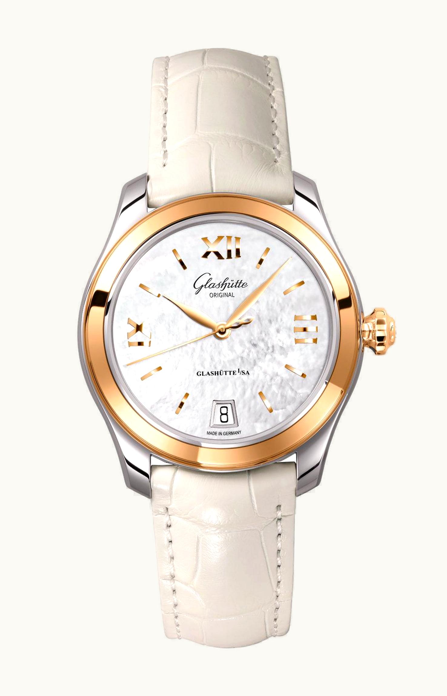 Glashütte Original Lady Serenade Stainless Steel / Rose Gold / MOP / Alligator / Pin