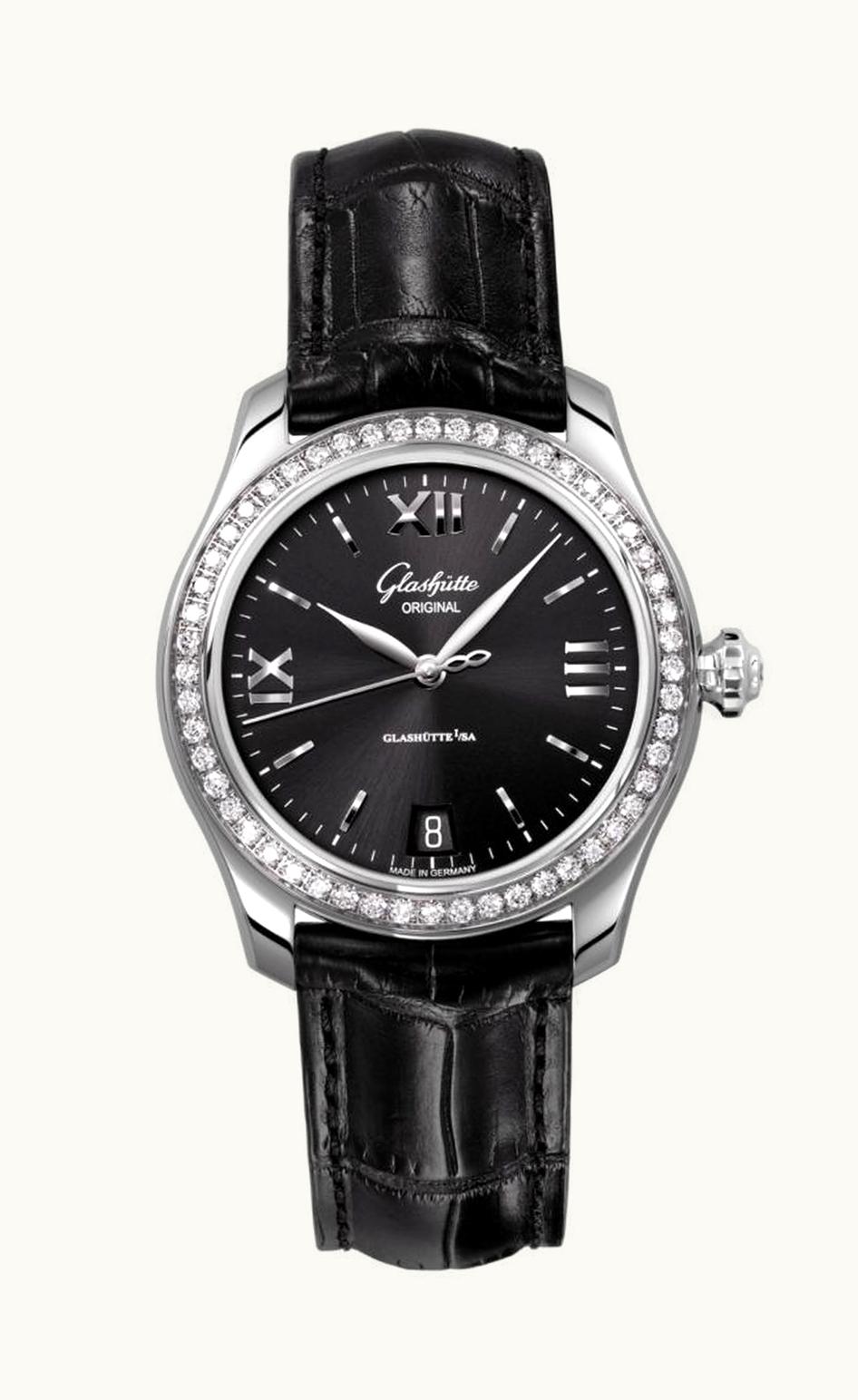 Glashütte Original Lady Serenade Stainless Steel / Blue MOP - Index Line / Alligator / Folding