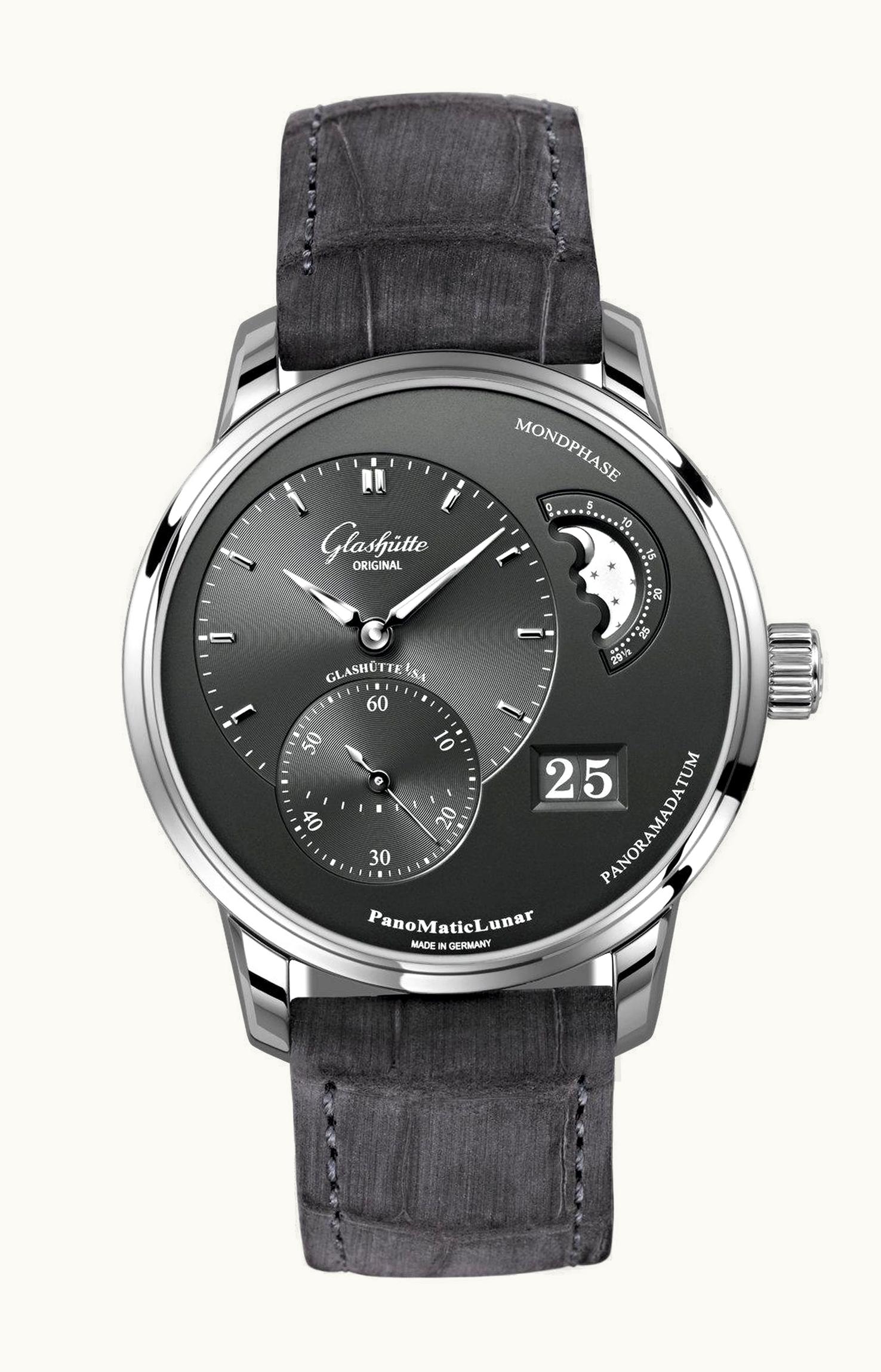 Glashütte Original PanoMatic Lunar Stainless Steel / Grey / Alligator / Folding