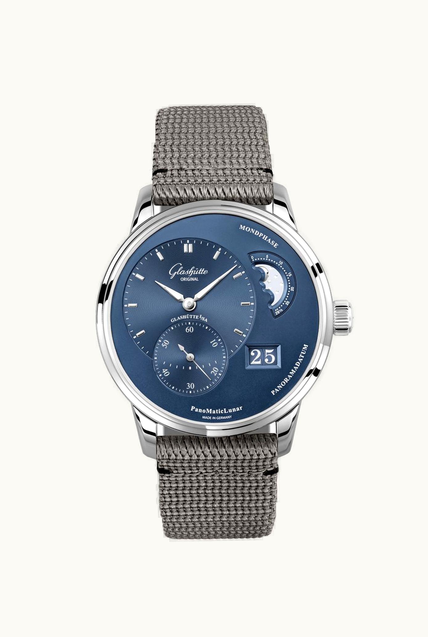 Glashütte Original PanoMatic Lunar Stainless Steel / Blue / Alligator