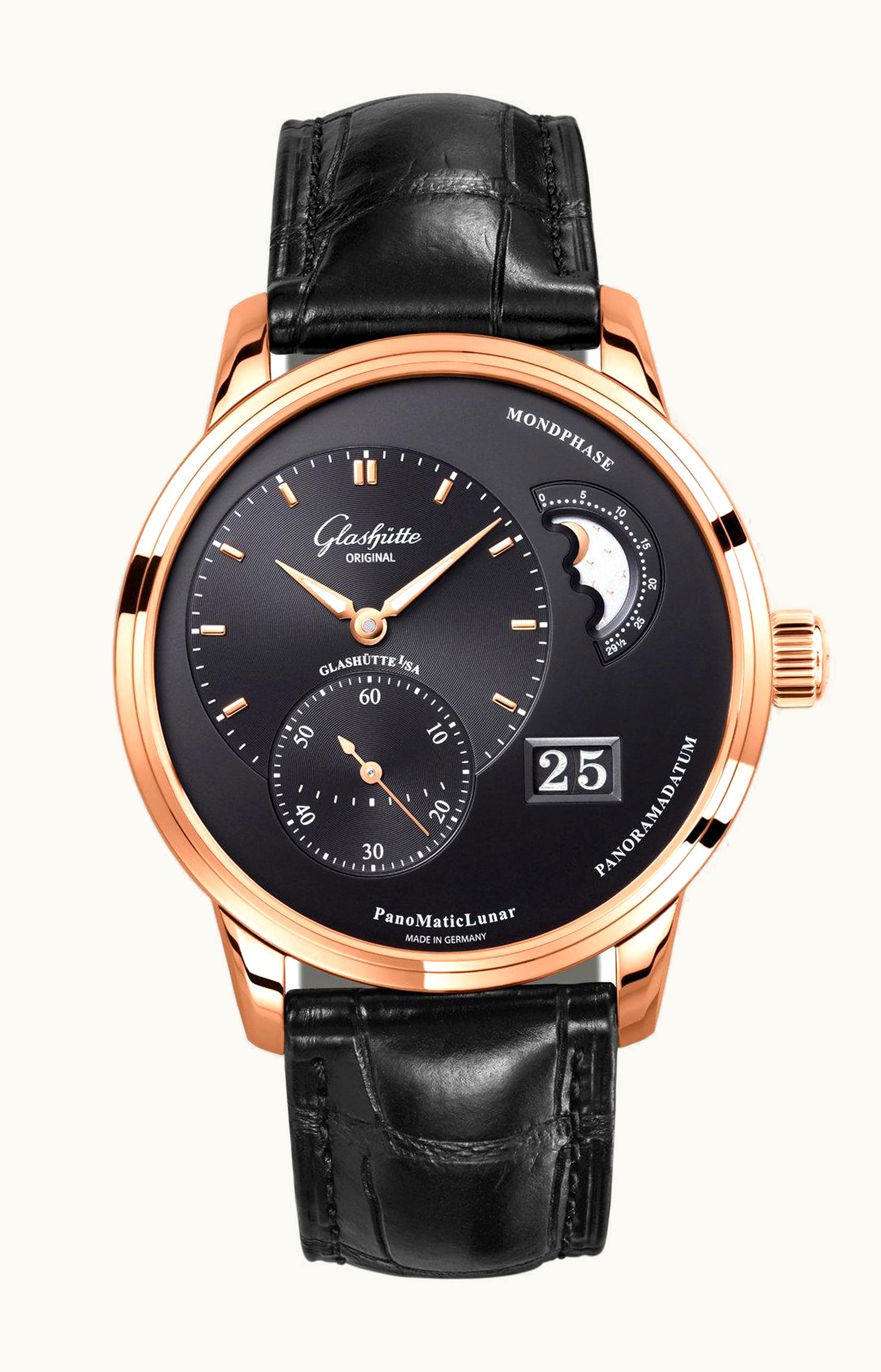 Glashütte Original PanoMatic Lunar Red Gold / Black / Alligator / Folding