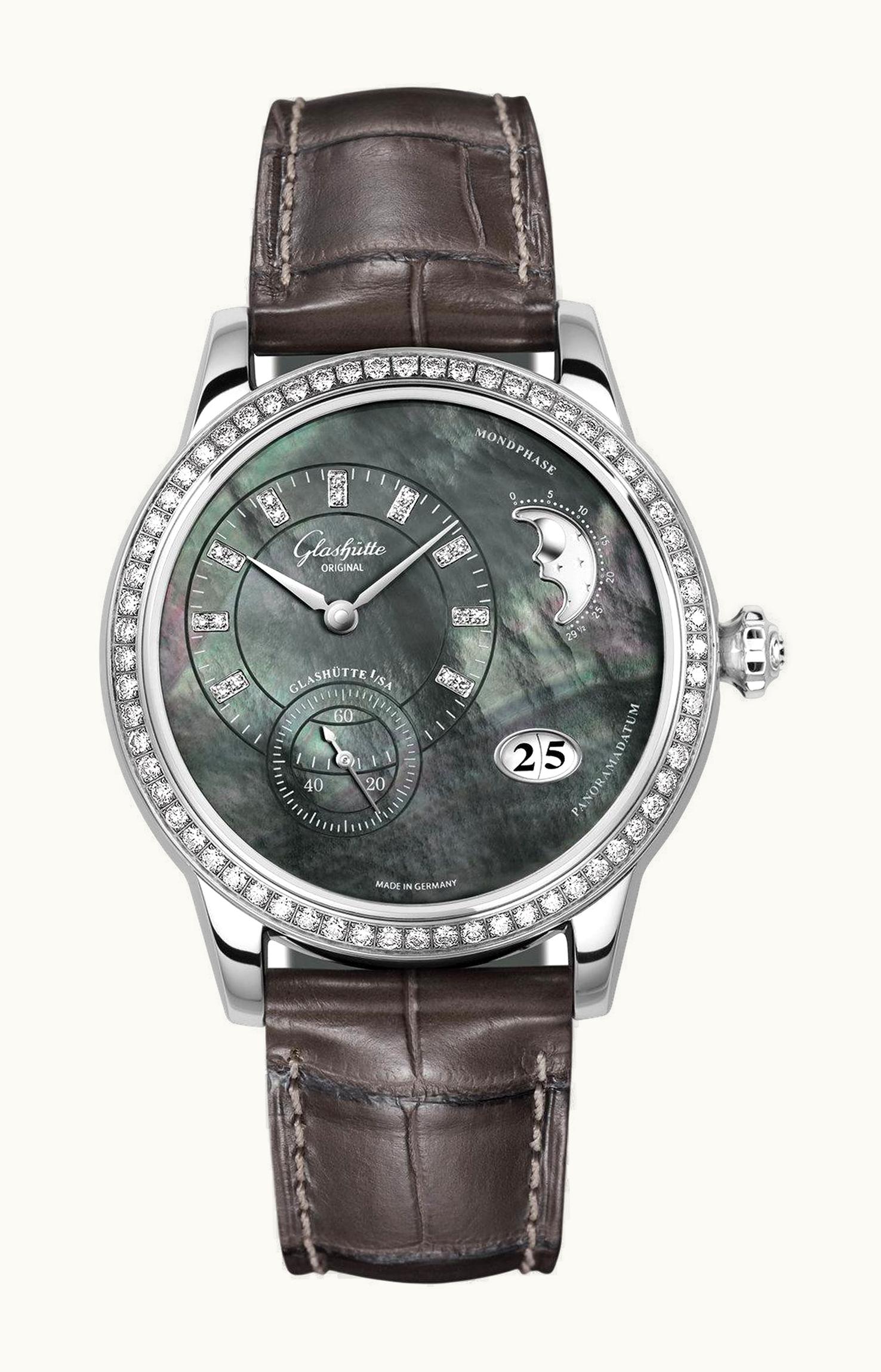 Glashütte Original PanoMatic Luna Stainless Steel / Diamond / Tahiti MOP / Alligator / Pin
