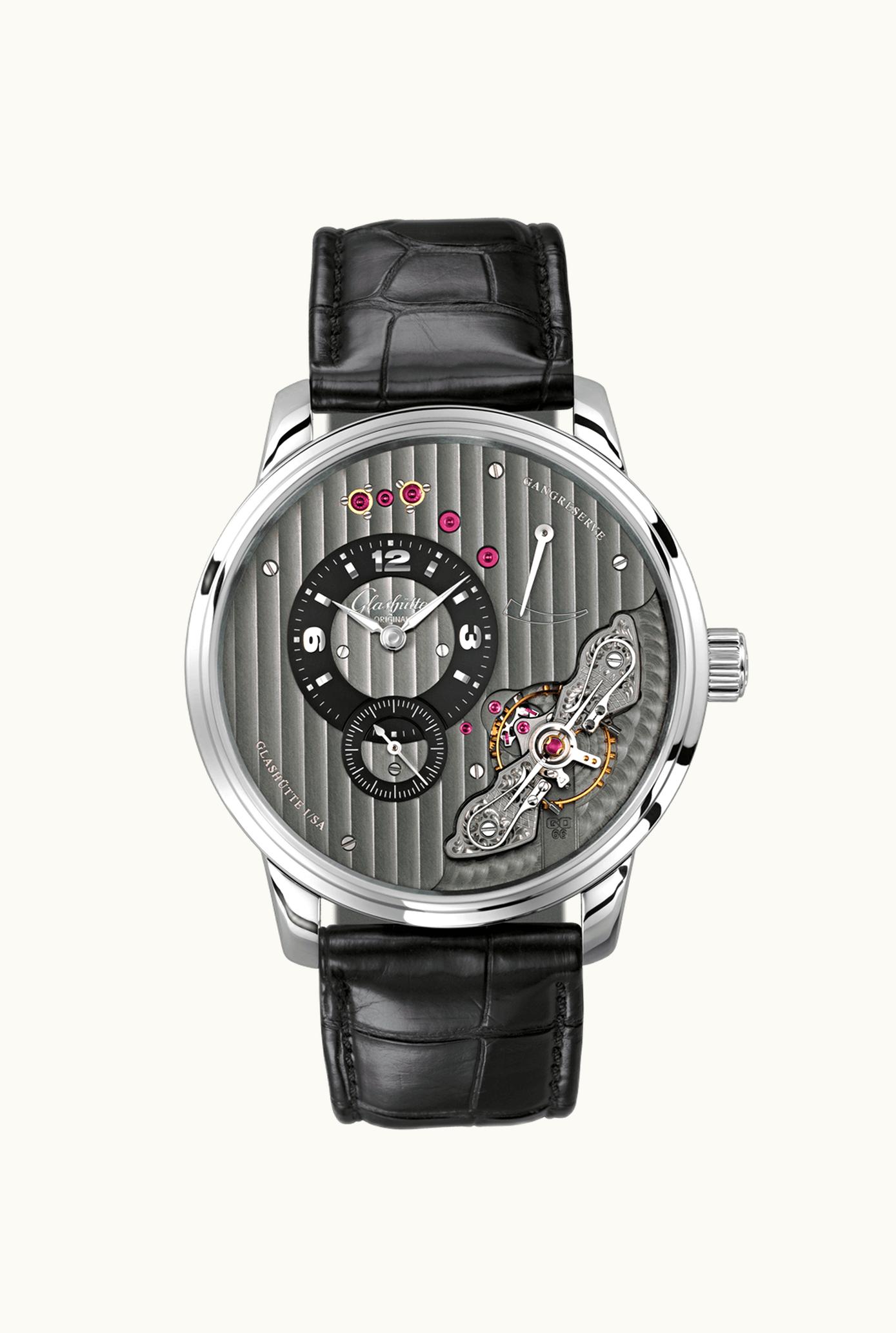 Glashütte Original PanoInverse Stainless Steel / Black / Alligator / Pin