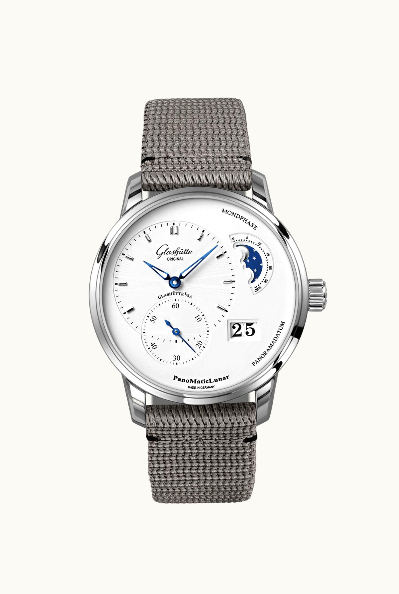 Glashütte Original PanoMatic Lunar Stainless Steel / Silver / Alligator / Folding
