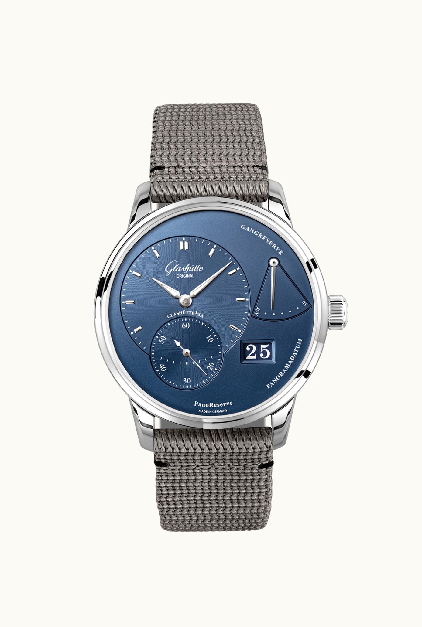 Glashütte Original PanoReserve Stainless Steel / Blue / Alligator / Folding