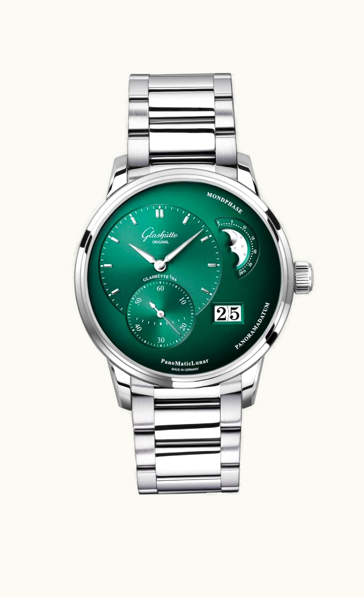 Glashütte Original PanoMatic Lunar Stainless Steel / Green / Bracelet
