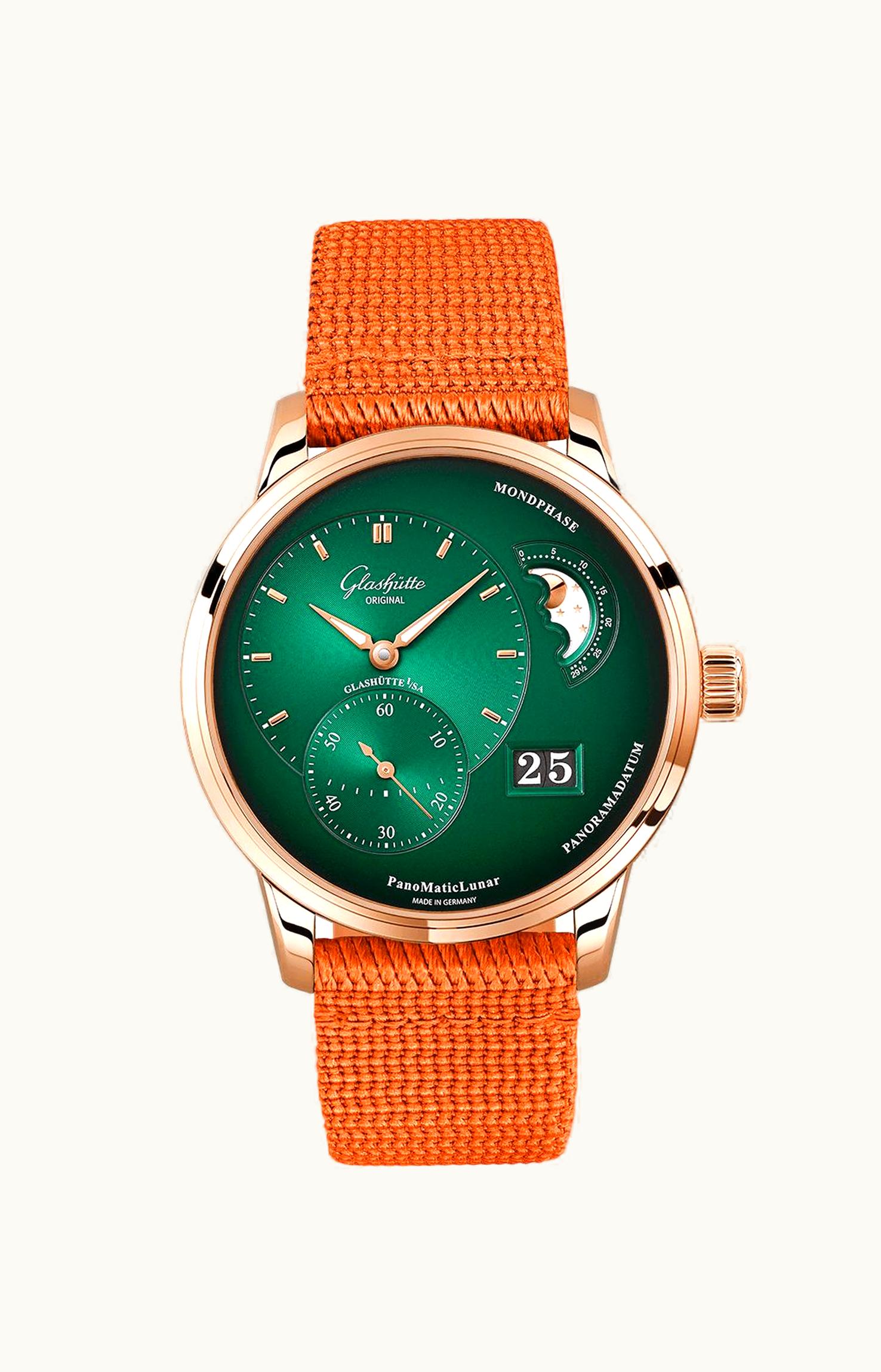 Glashütte Original PanoMatic Lunar Red Gold / Green / Alligator / Pin