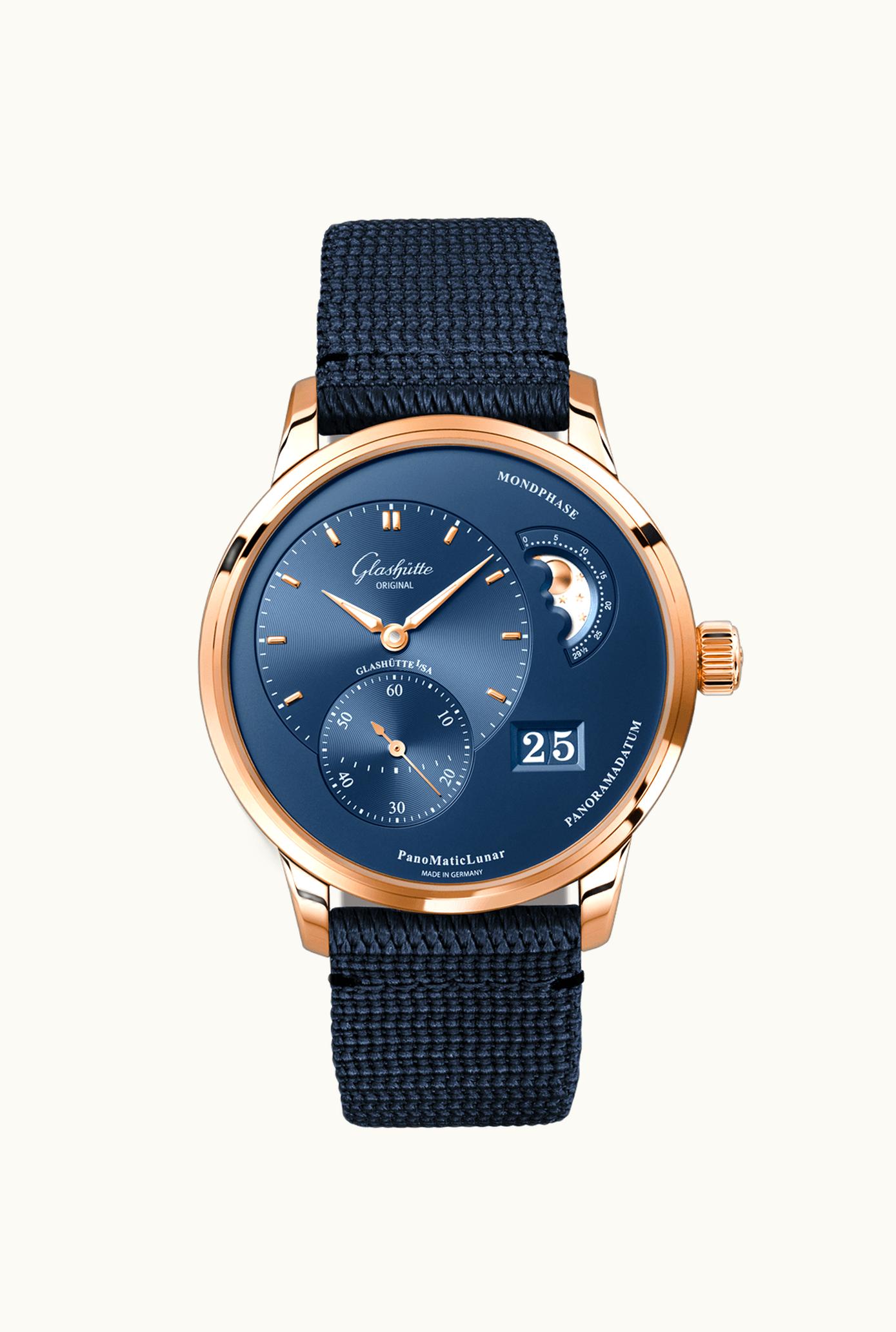 Glashütte Original PanoMatic Lunar Red Gold / Blue / Alligator / Folding