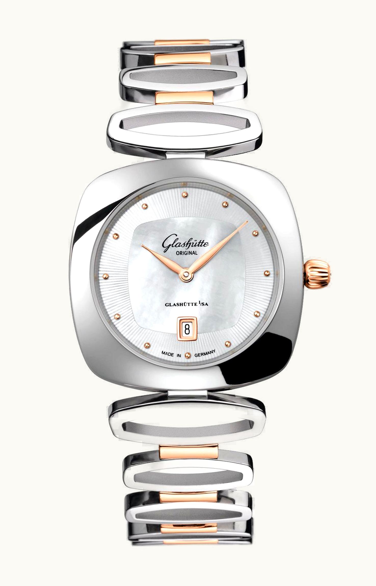 Glashütte Original Pavonina Date Stainless Steel / Red Gold / MOP / Bracelet