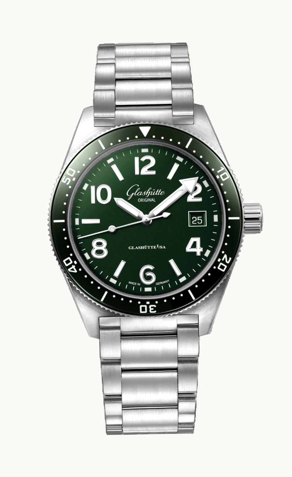 Glashütte Original SeaQ Date Stainless Steel / Green / Rubber / Pin