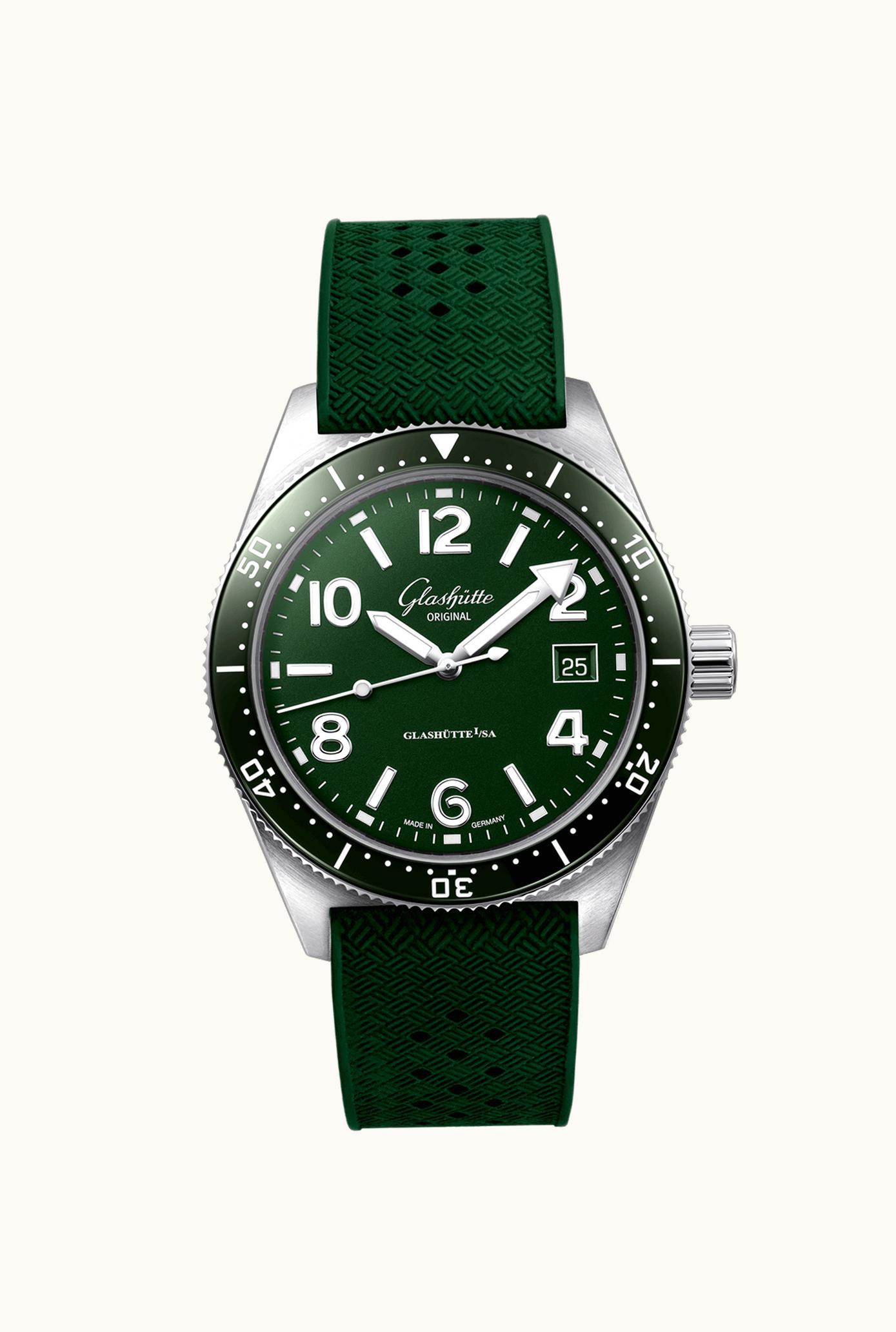 Glashütte Original SeaQ Date Stainless Steel / Green / Textile / Folding