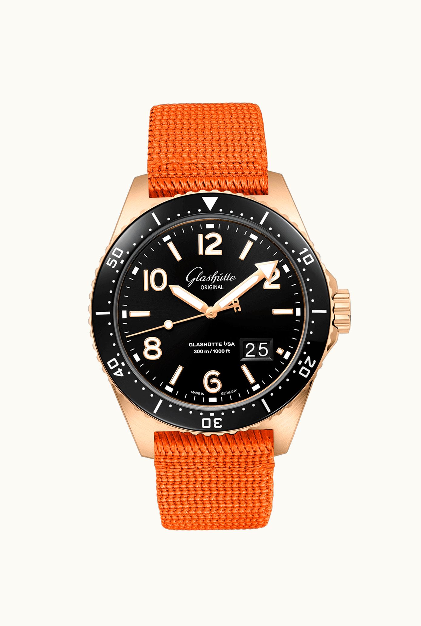 Glashütte Original SeaQ Panorama Date Red Gold / Black / Textile / Folding