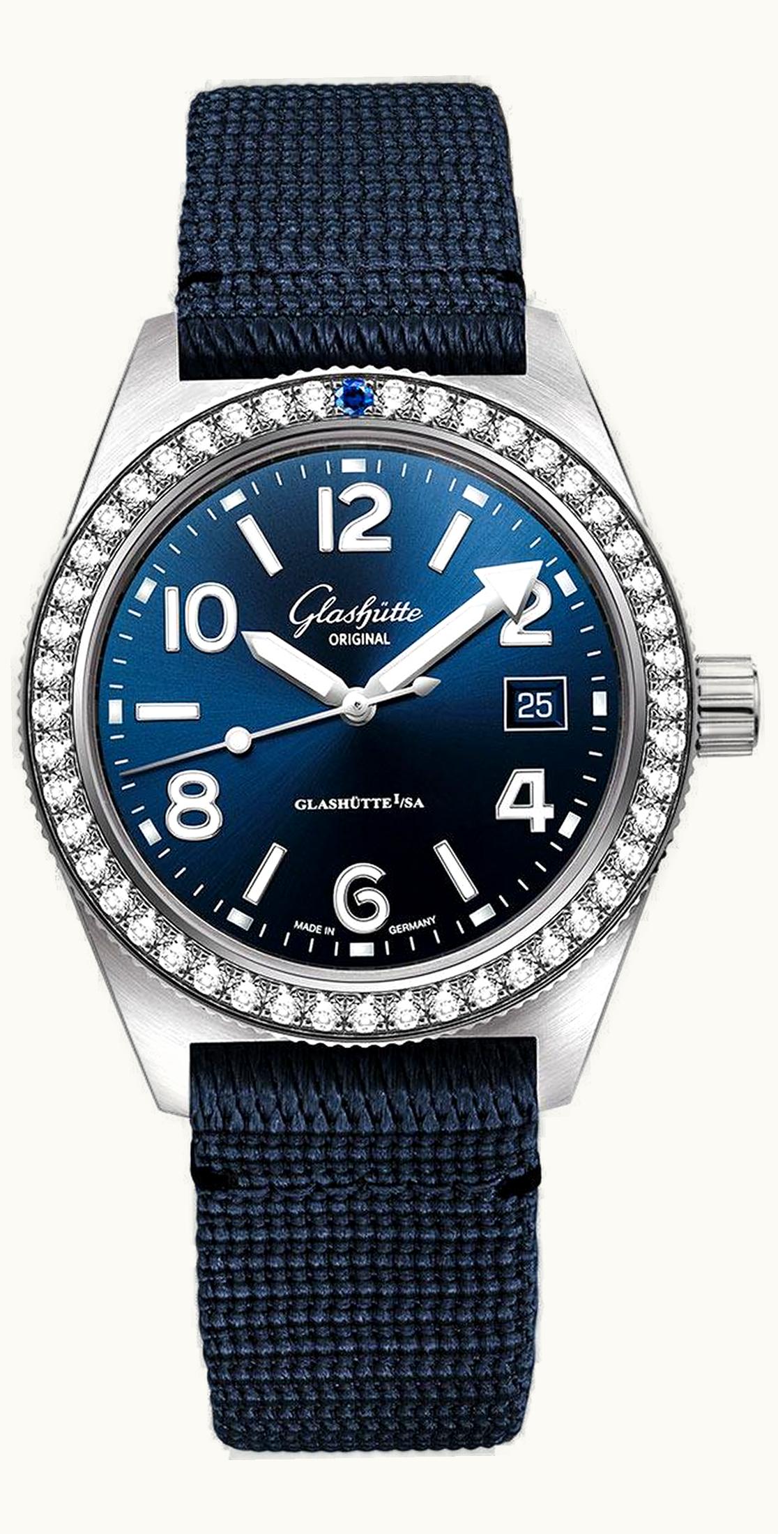 Glashütte Original SeaQ Date Stainless Steel / Diamond / Blue / Textile / Pin