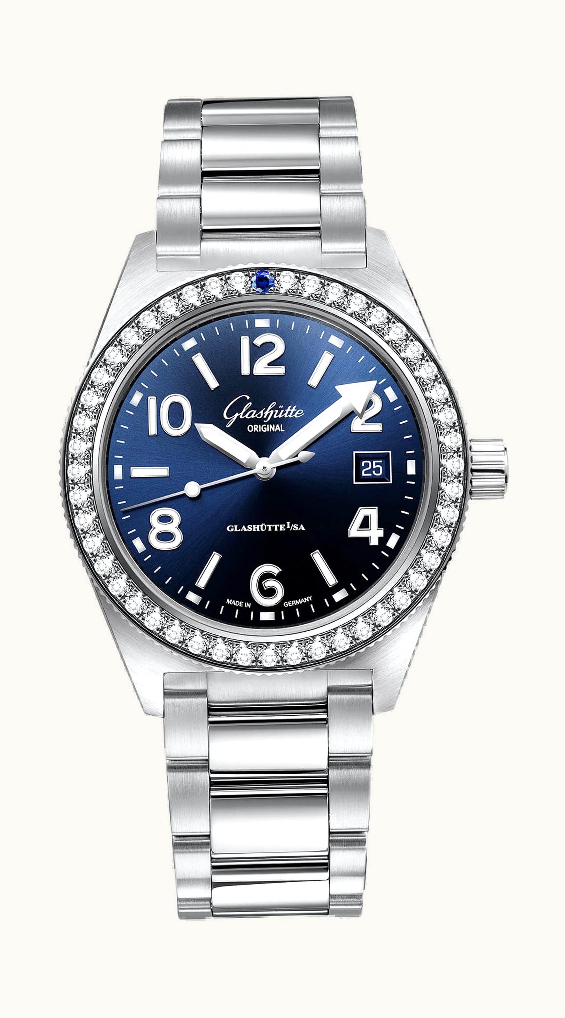 Glashütte Original SeaQ Date Stainless Steel / Diamond / Blue / Bracelet
