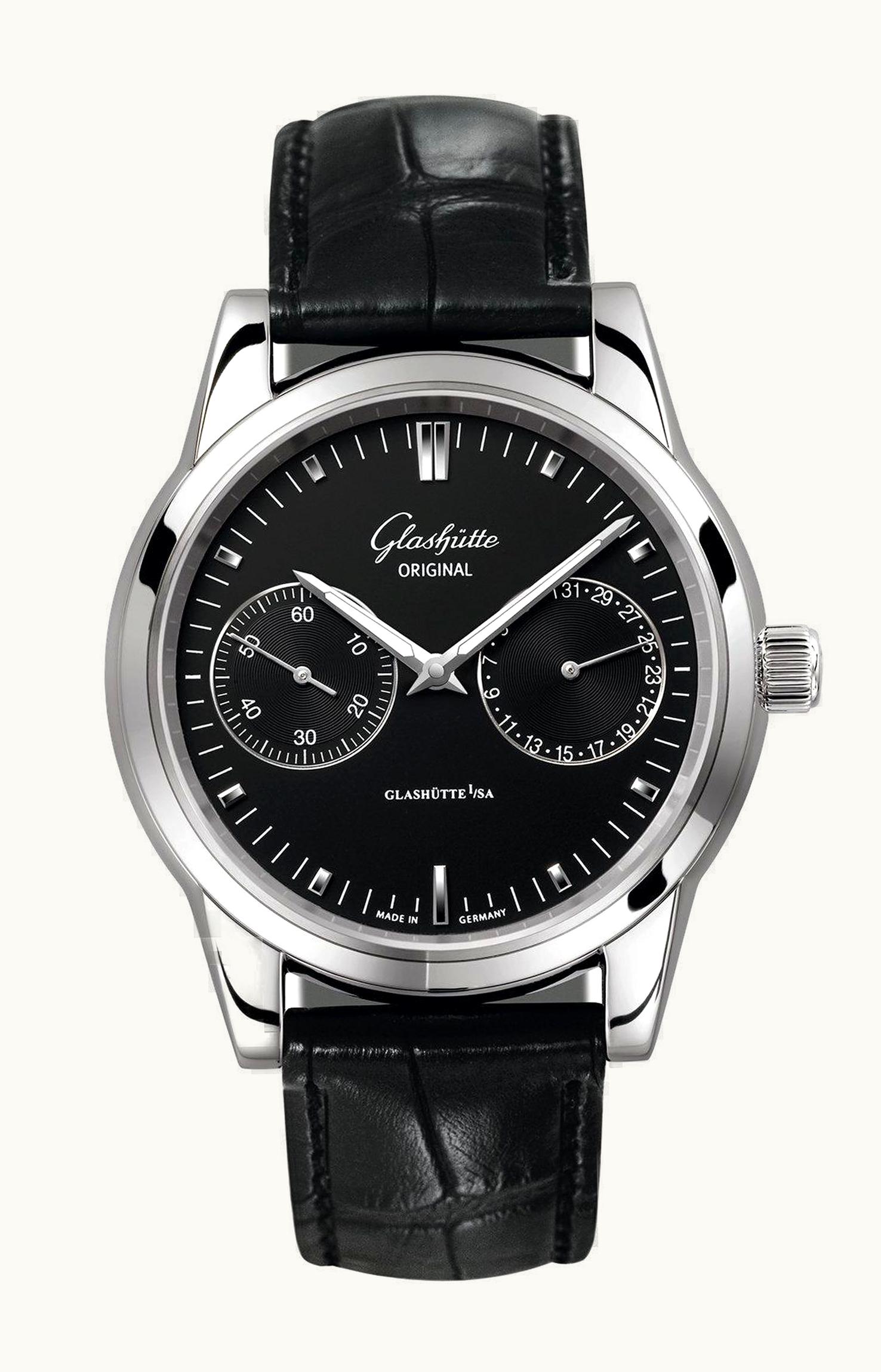 Glashütte Original Senator Hand Date Stainless Steel / Black / Alligator / Pin
