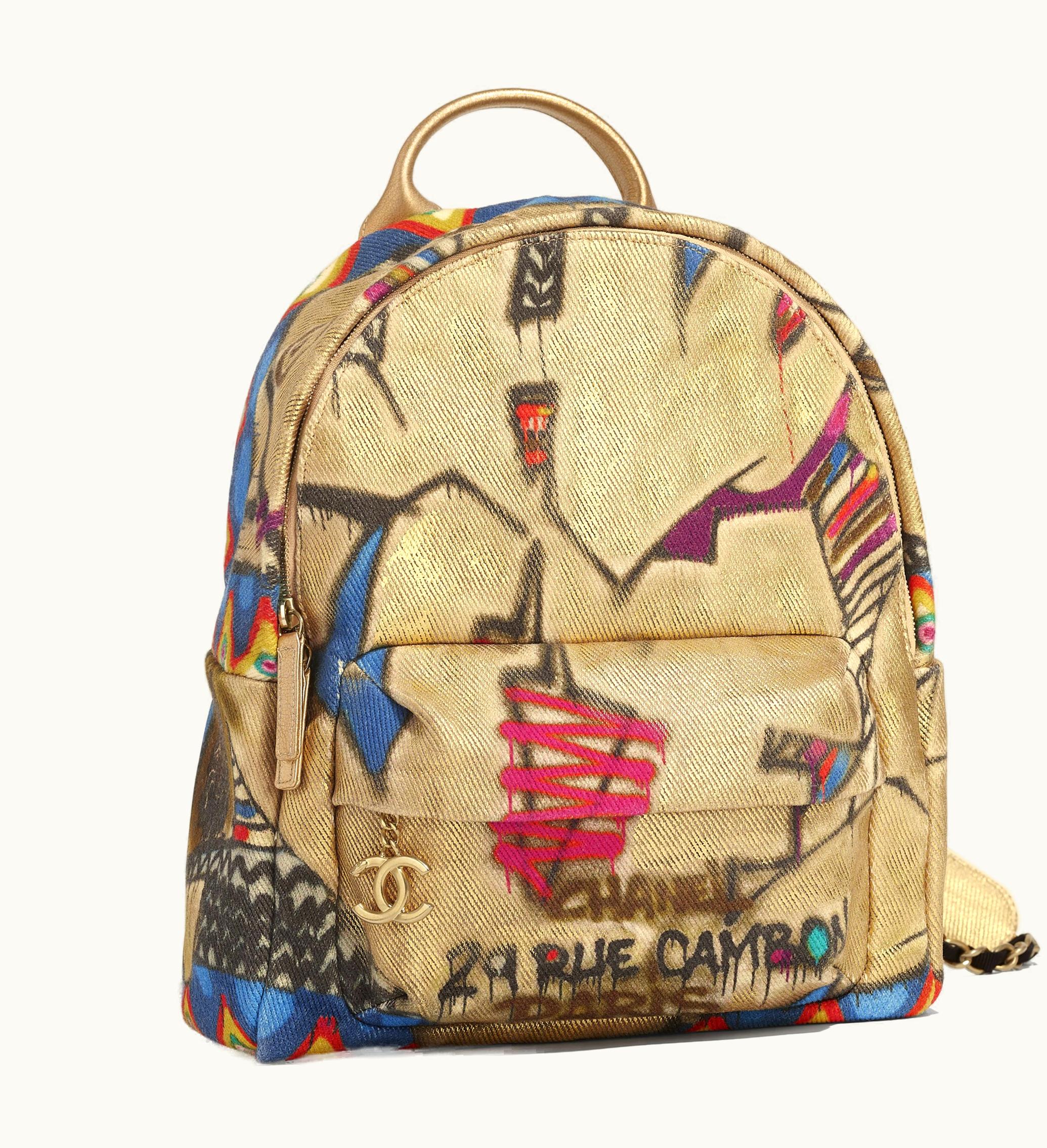 Chanel Chanel Backpack Calfskin Cotton Gold tone Multicolor