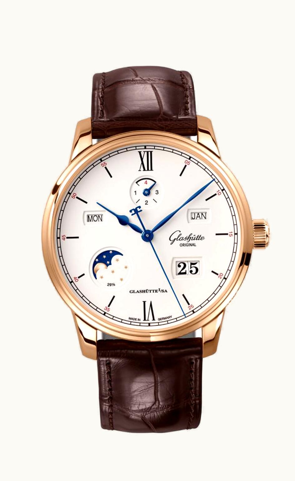 Glashütte Original Senator Excellence Perpetual Calendar Red Gold / Silver / Alligator / Folding