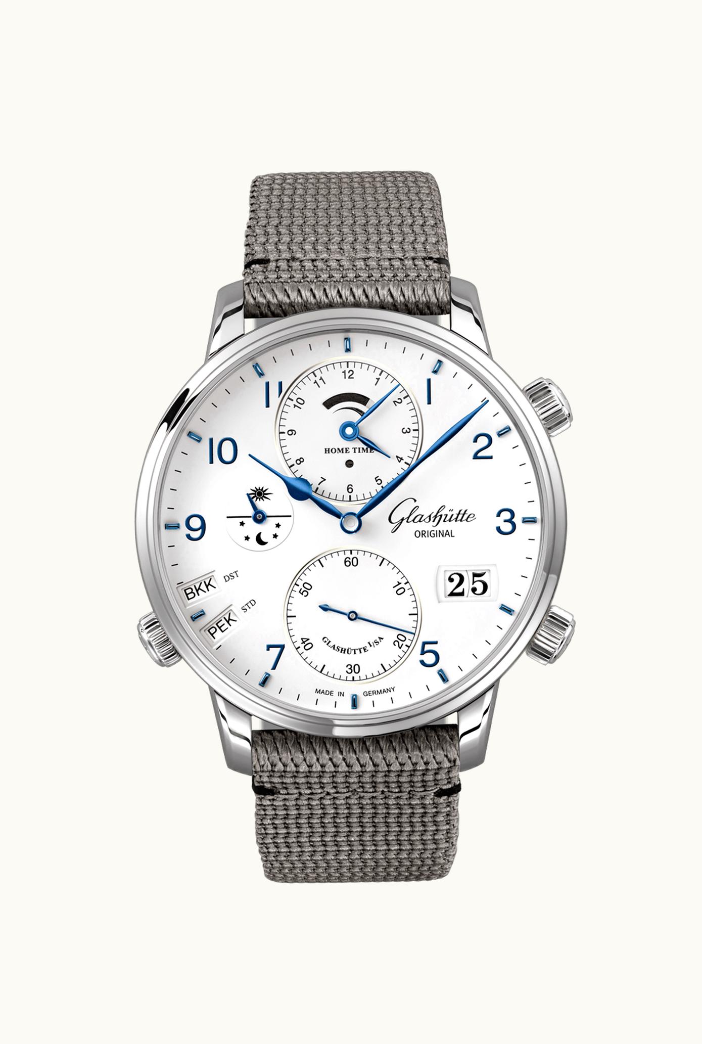 Glashütte Original Senator Cosmopolite Stainless Steel / Silver-Arabic / Synthetic