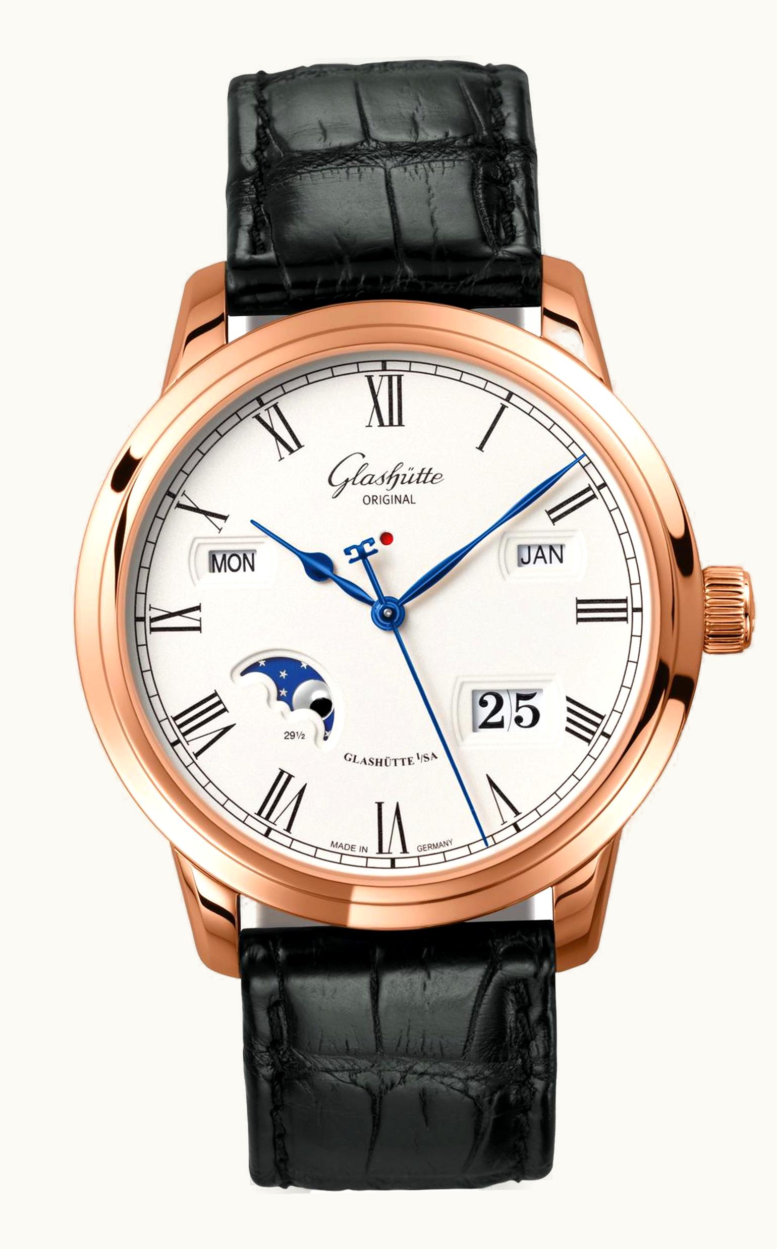 Glashütte Original Senator Perpetual Calendar Red Gold / Silver / Alligator