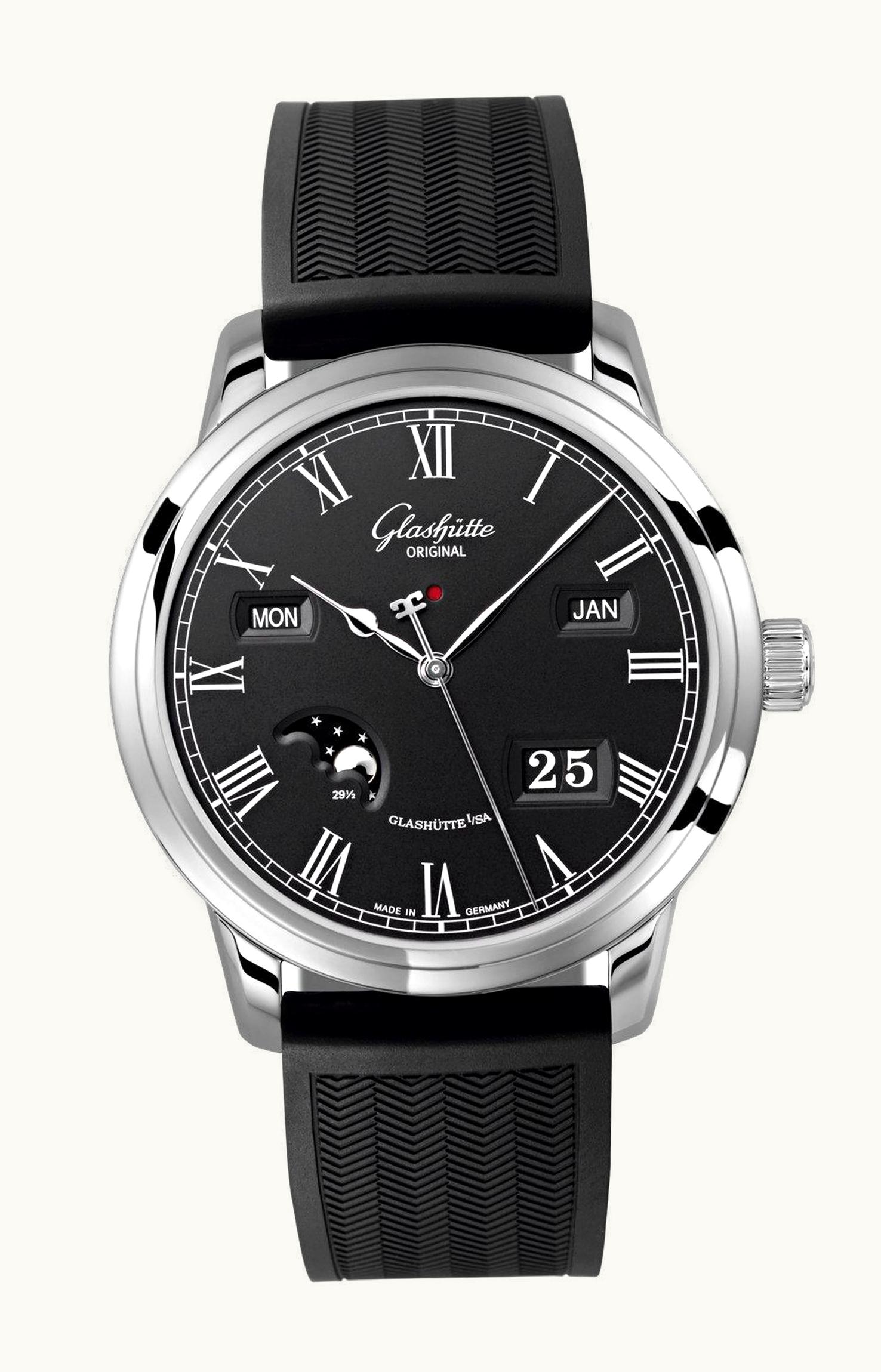 Glashütte Original Senator Perpetual Calendar Stainless Steel Black / Rubber / Folding