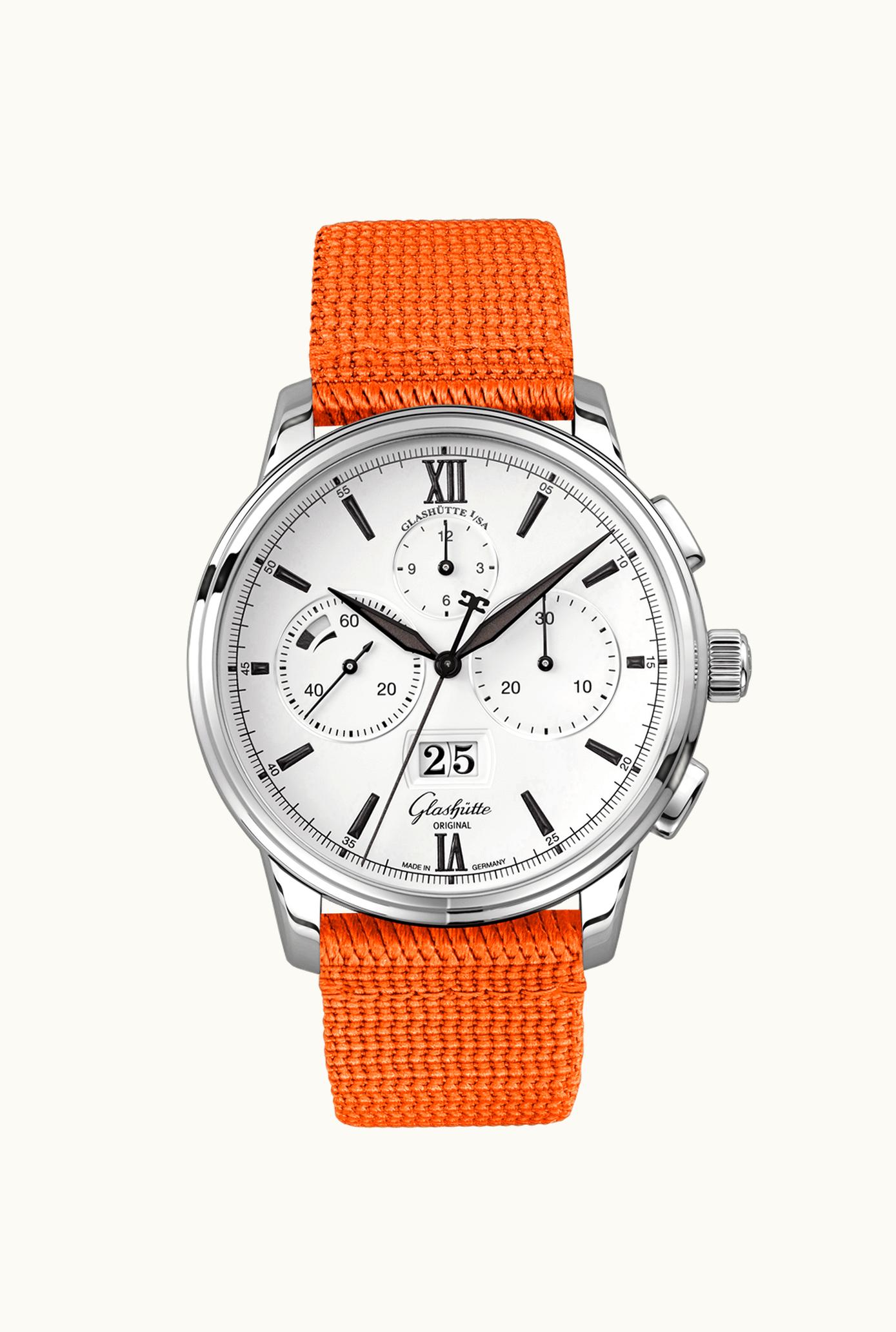 Glashütte Original Senator Chronograph Panorama Date Red Gold / Silver / Alligator / Folding