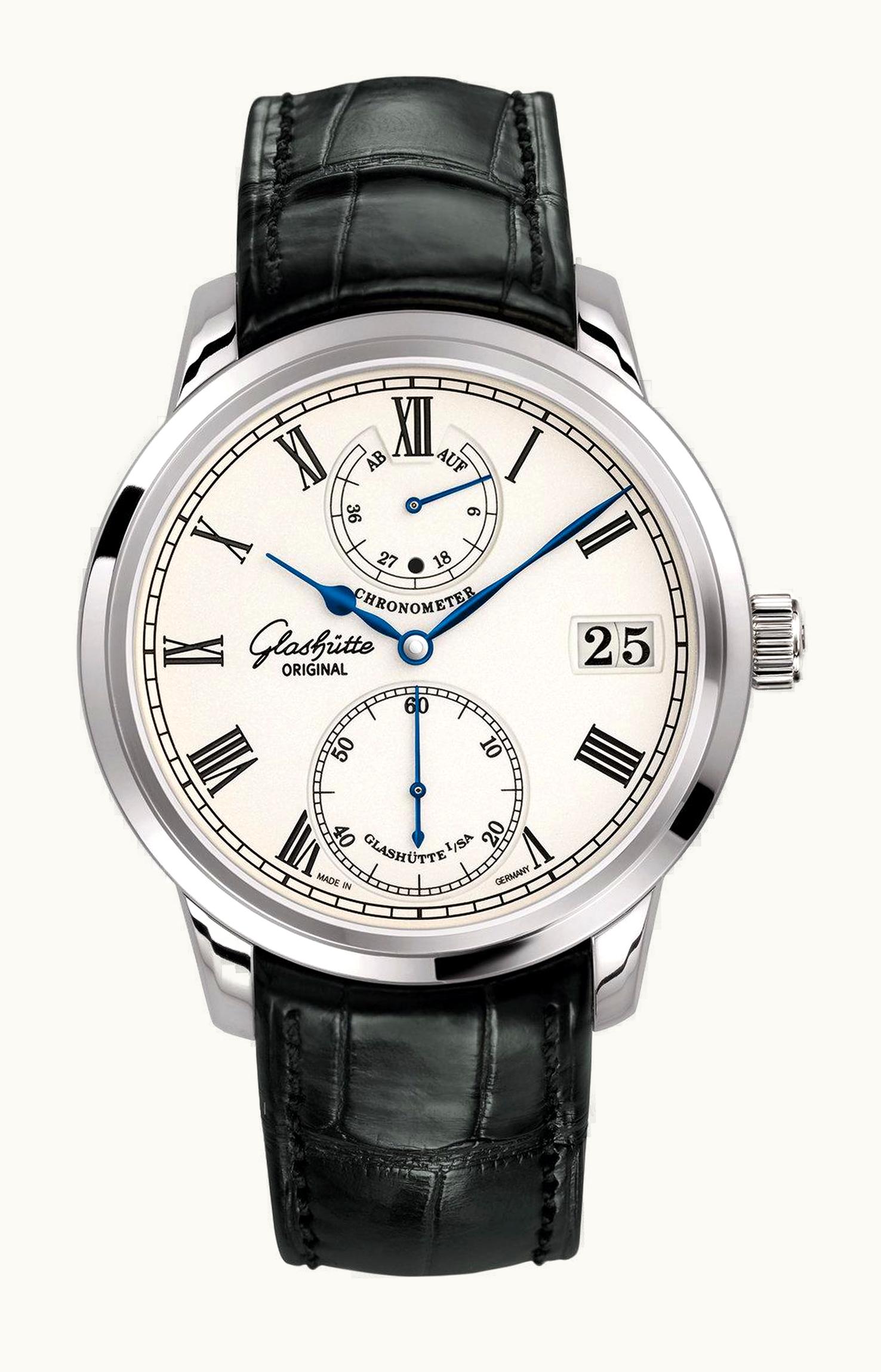 Glashütte Original Senator Chronometer White Gold / Silver / Alligator / Folding